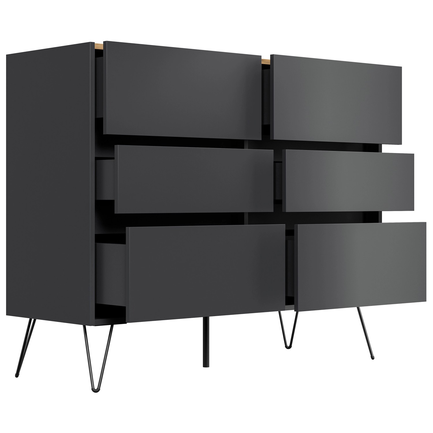 Posseik Sideboard Industrial M 6 Schubladen 120 cm Grafit Eiche Top