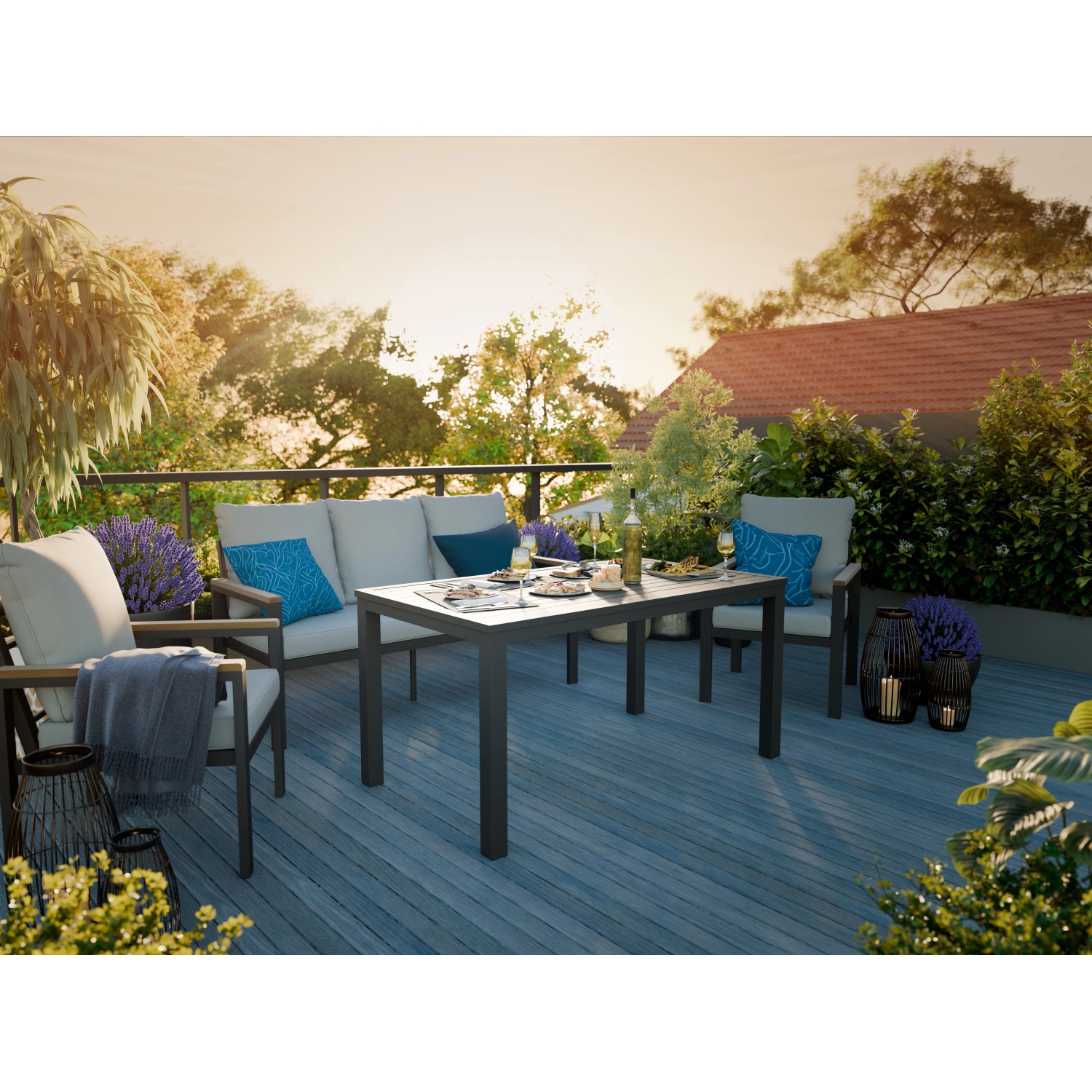 Esstischgruppe Invermay 4-teilig Aluminium Akazie Anthrazit-Hellgrau