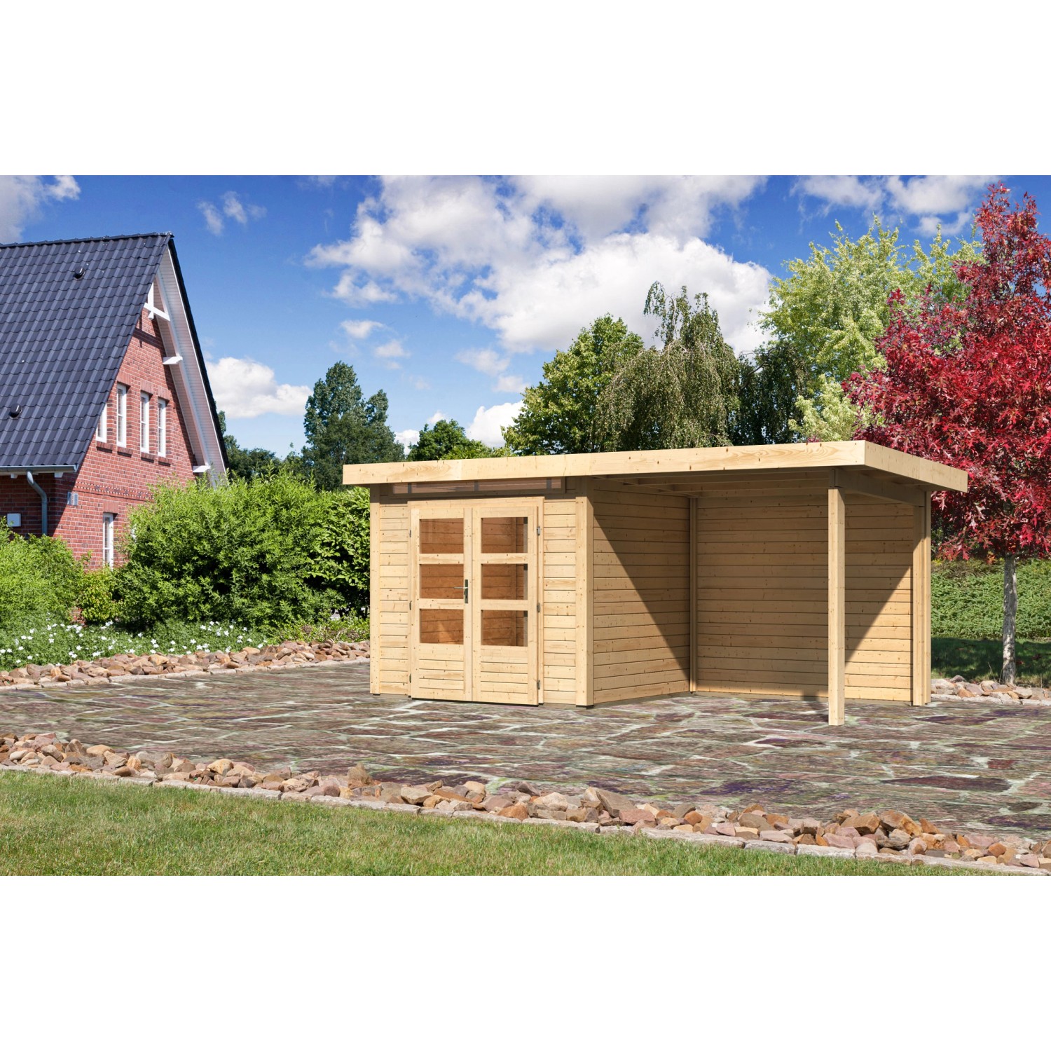 Karibu Holz-Gartenhaus Kumla 2 Natur Pultdach Unbehandelt 244 cm x 204 cm
