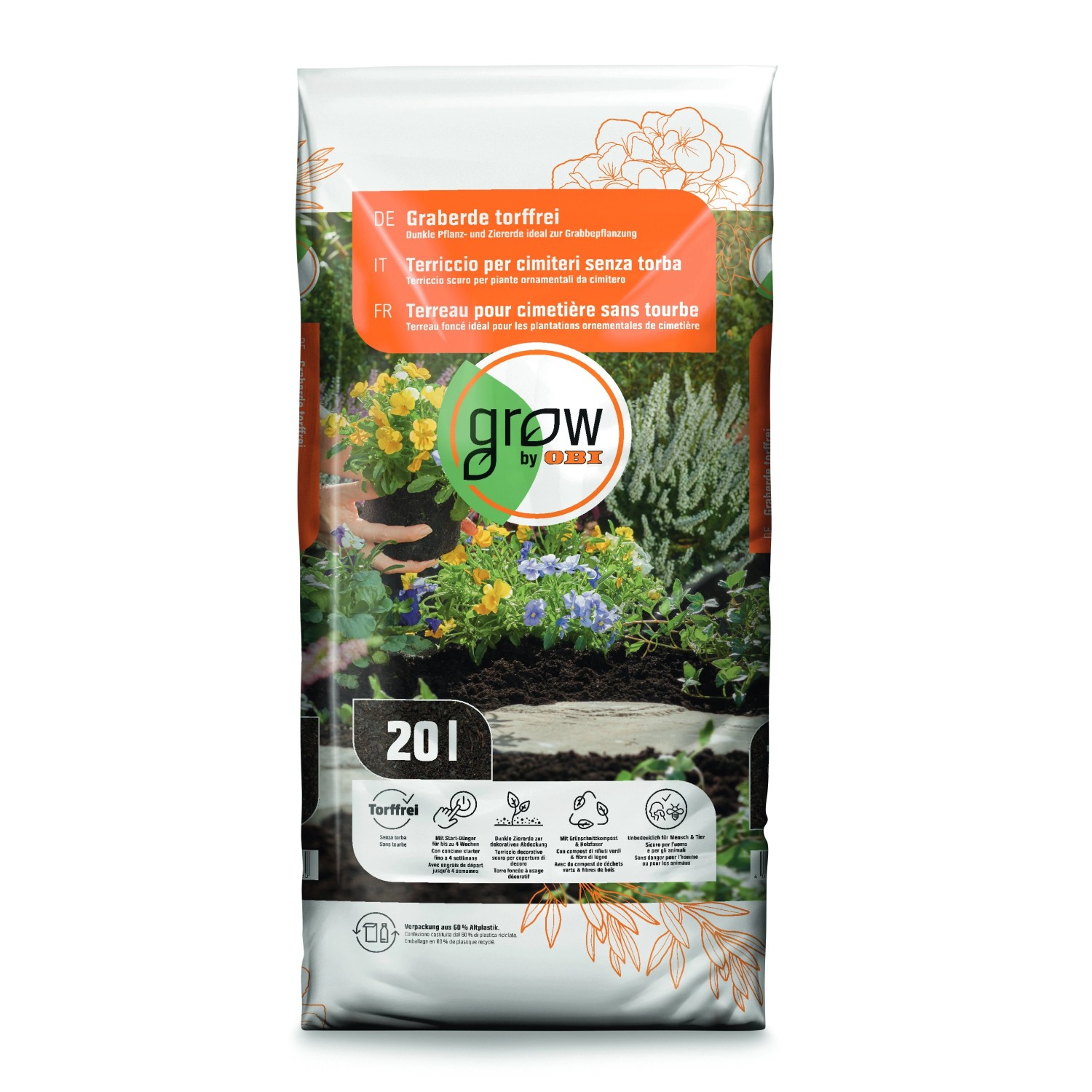 GROW by OBI Graberde torffrei 2.640 l (132 x 20 l) 1 Palette