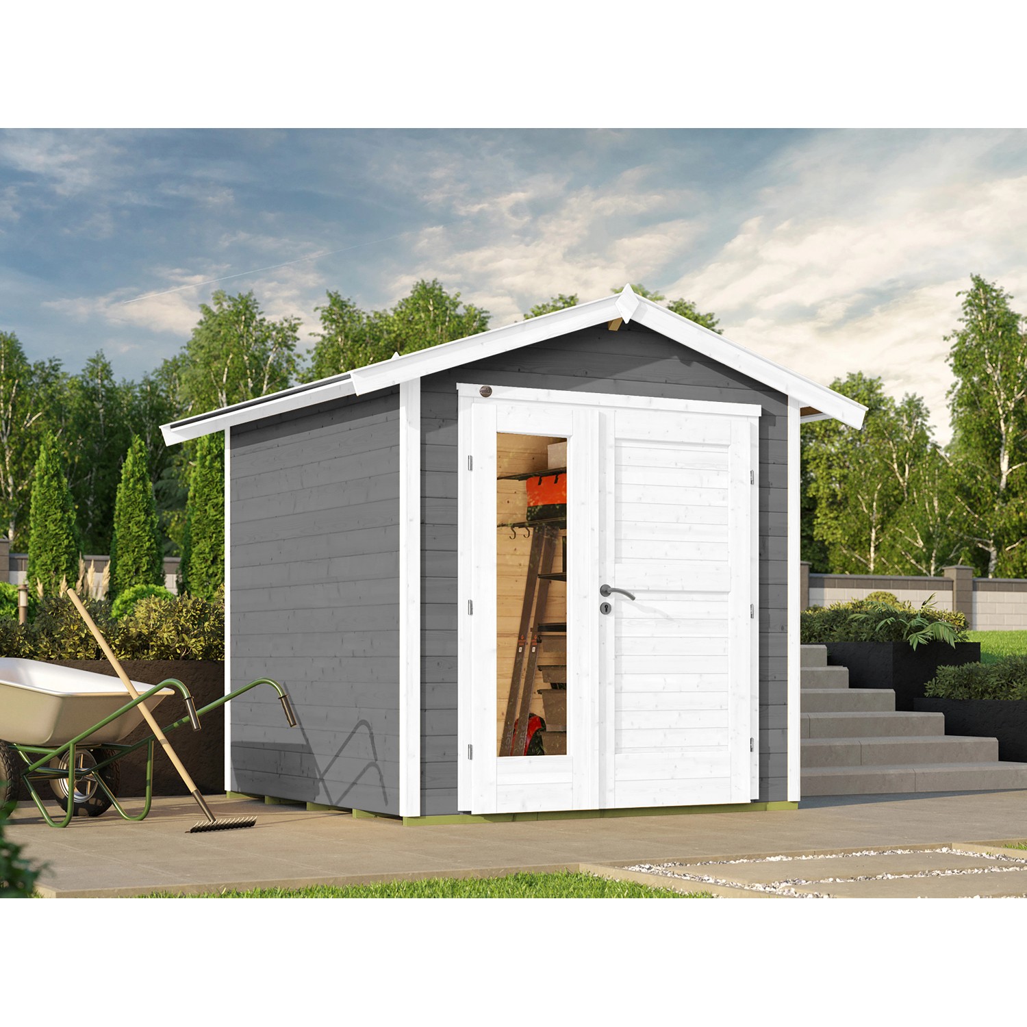 weka Holz-Gartenhaus 224 A Gr. 1 Satteldach Grau neue Design-Doppeltür