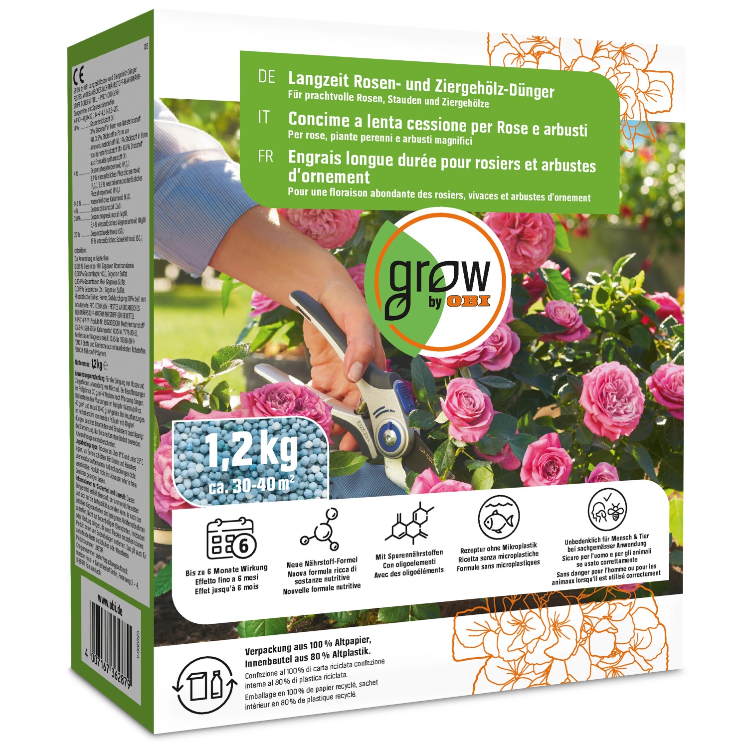 GROW by OBI Langzeit Rosen- und Ziergehölz-Dünger, 1,2 kg