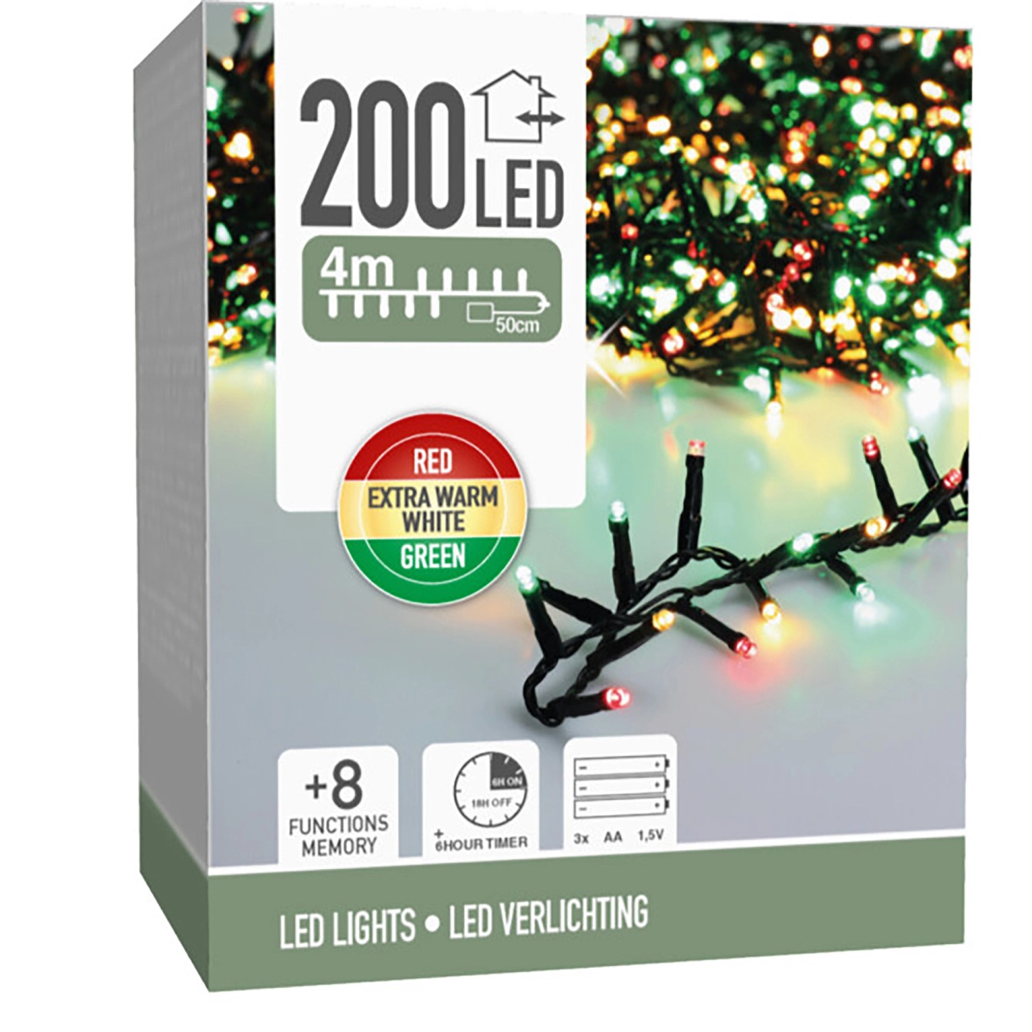 LED-Lichterkette mit Batterie 200 LEDs Bunt