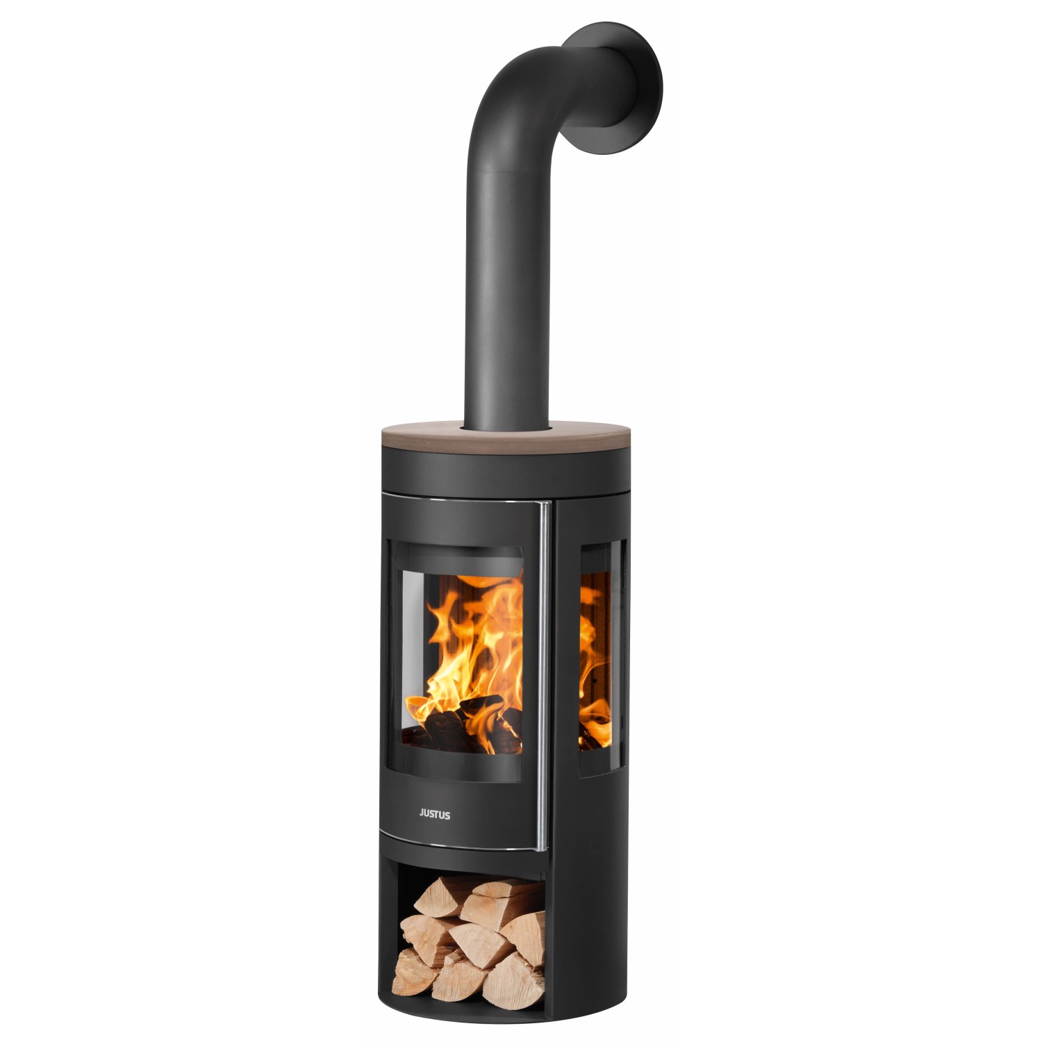 Justus Kaminofen Mino Trios 2.0 Stahl Schwarz Abdeckplatte Grappa 5 kW