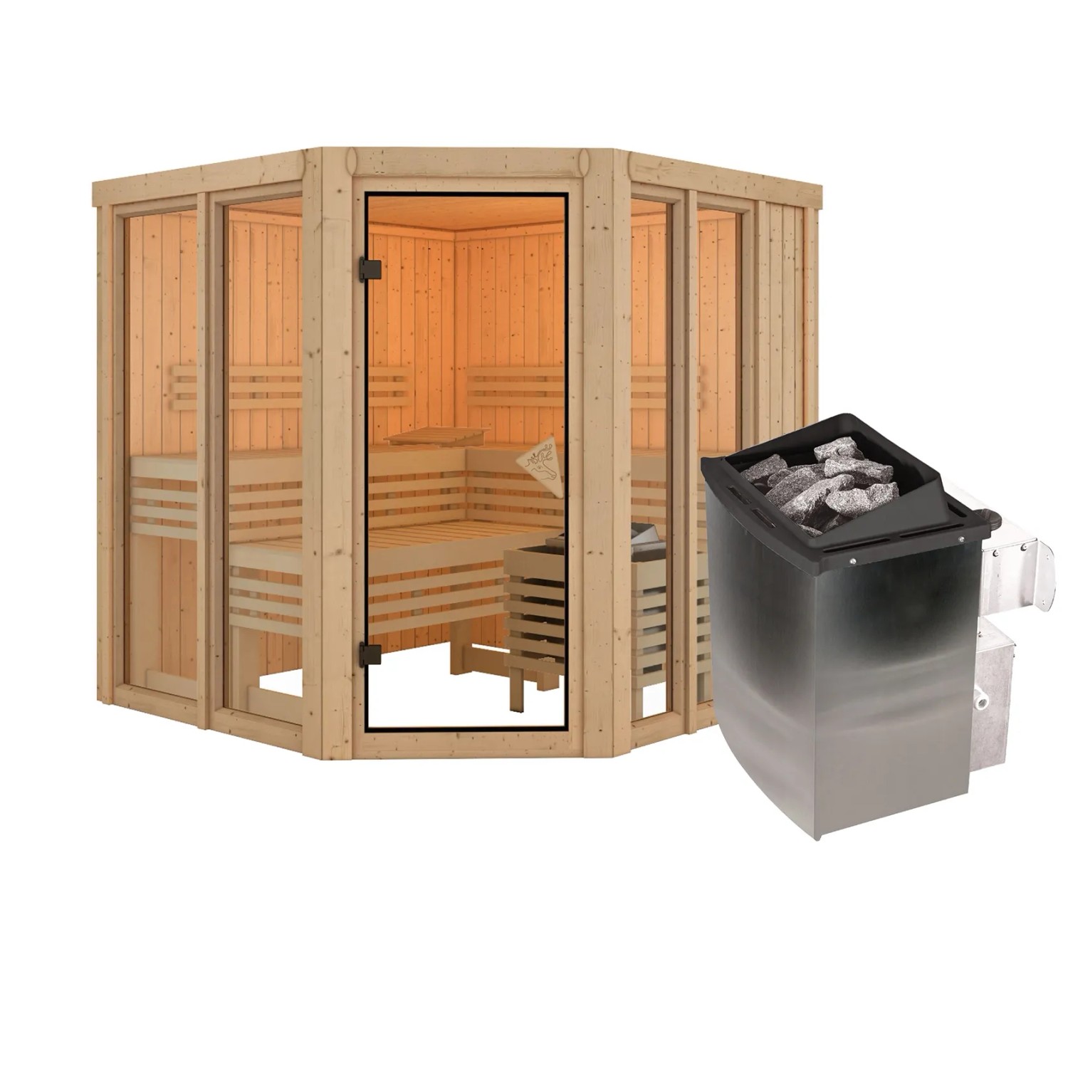Karibu Sauna Airini mit Ofen 9 kW Integriert Naturbelassen