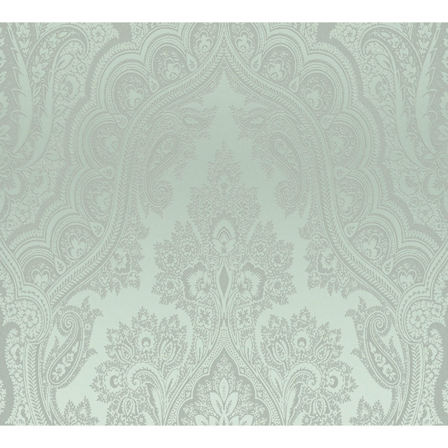 Vliestapete Barock Ornament Glänzend Glatt Eukalyptus Grün Silber FSC®