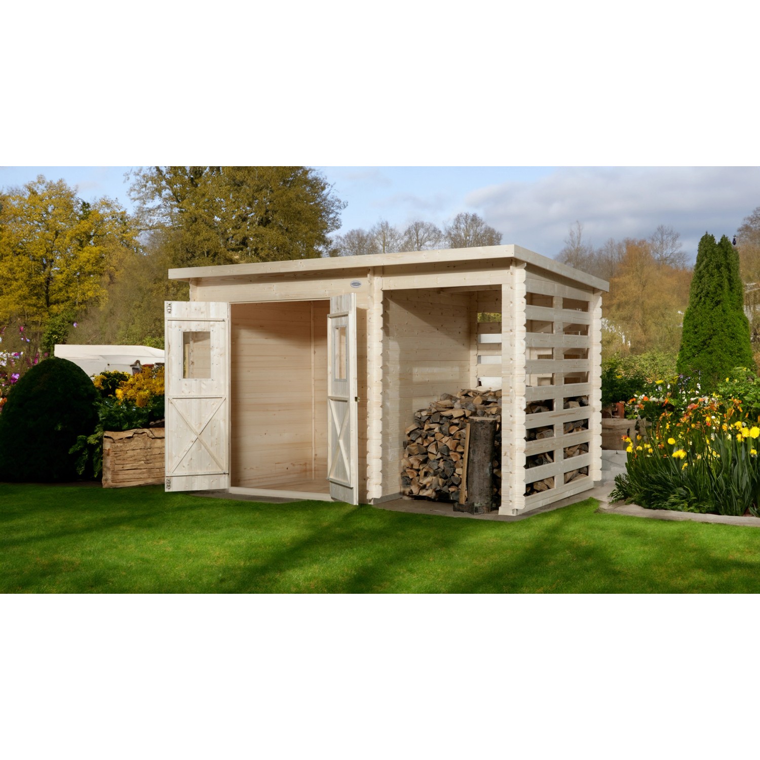 OBI Holz-Gartenhaus Cortina B 330 cm x 200 cm mit Anbau 130 cm