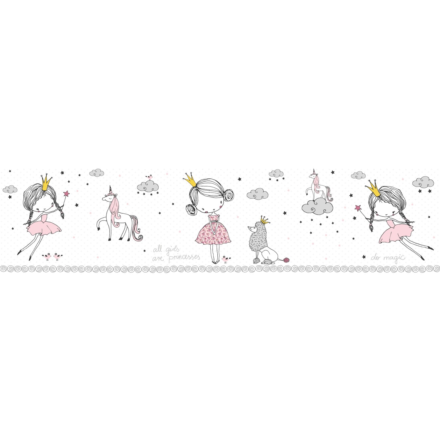 A.S. Création Borte selbstklebend Prinzessin Kinderzimmer 5 m x 15 cm Weiß-Rosa