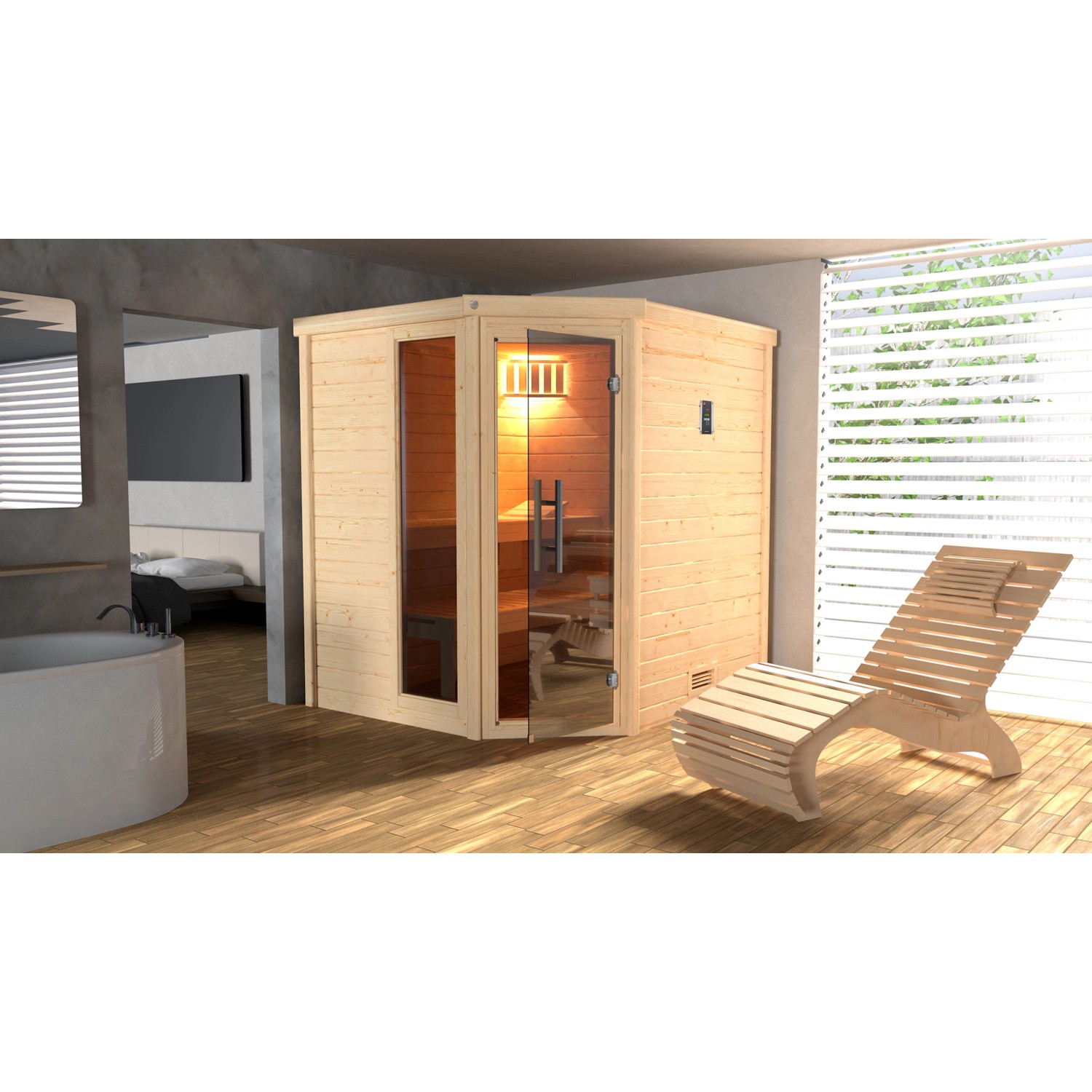 Weka Massivholzsauna Turku 1 Sparset 7,5 kW OS Glastür/Fenster