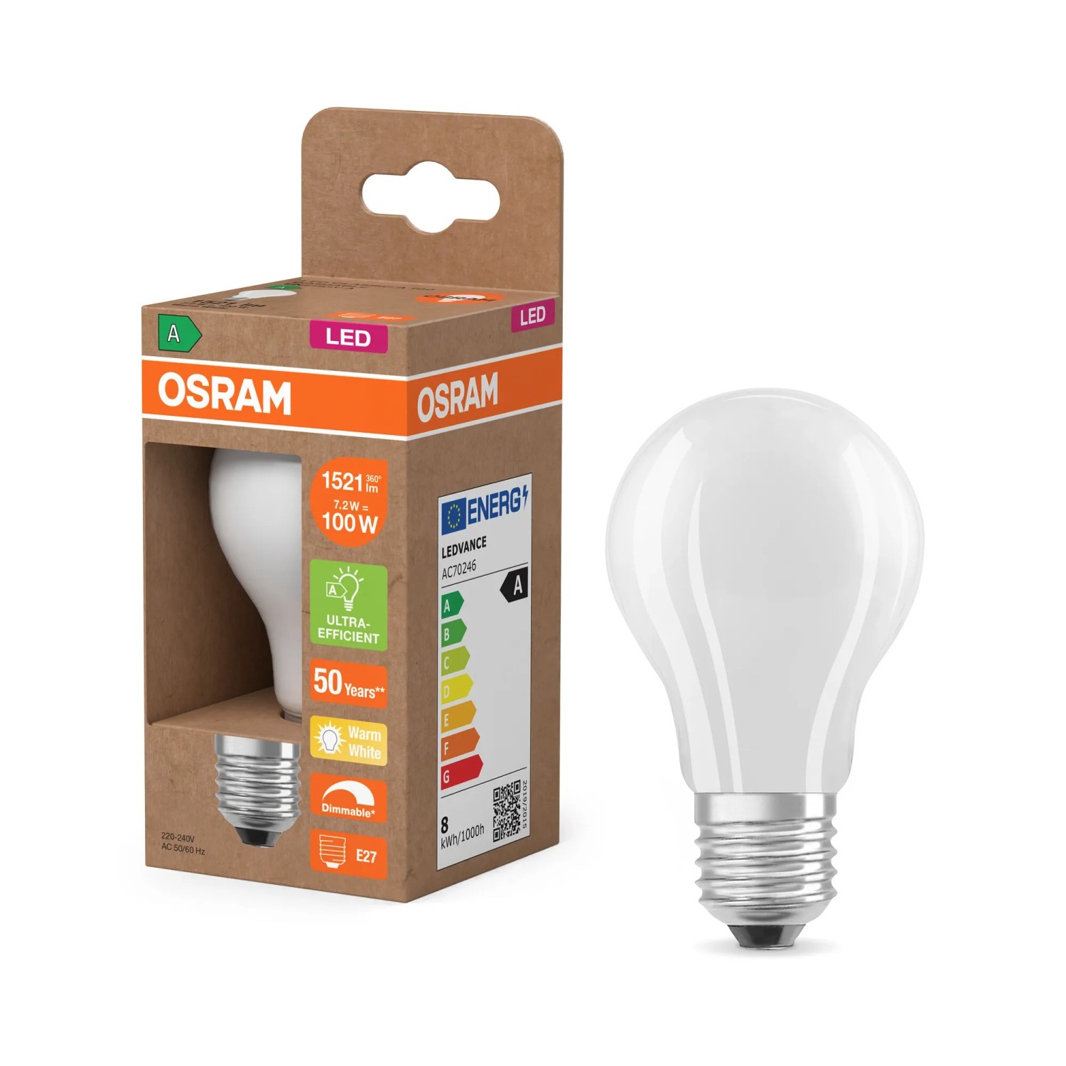 Osram LED-Lampe E27 Glühlampenform A100 Matt 7.2 W 2.700 K 10,5 cm x Ø 6 cm