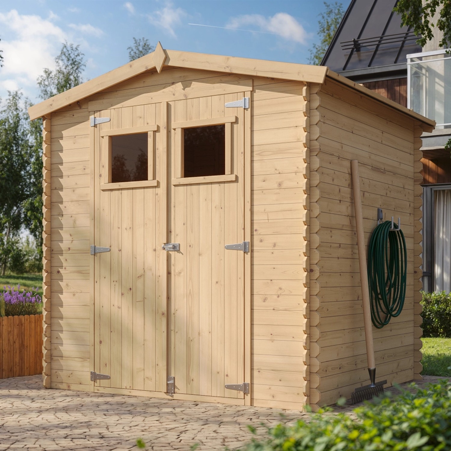 Timbela Holz-Gartenhaus M343+M343G mit Boden Beige Braun 3,53 m² FSC®