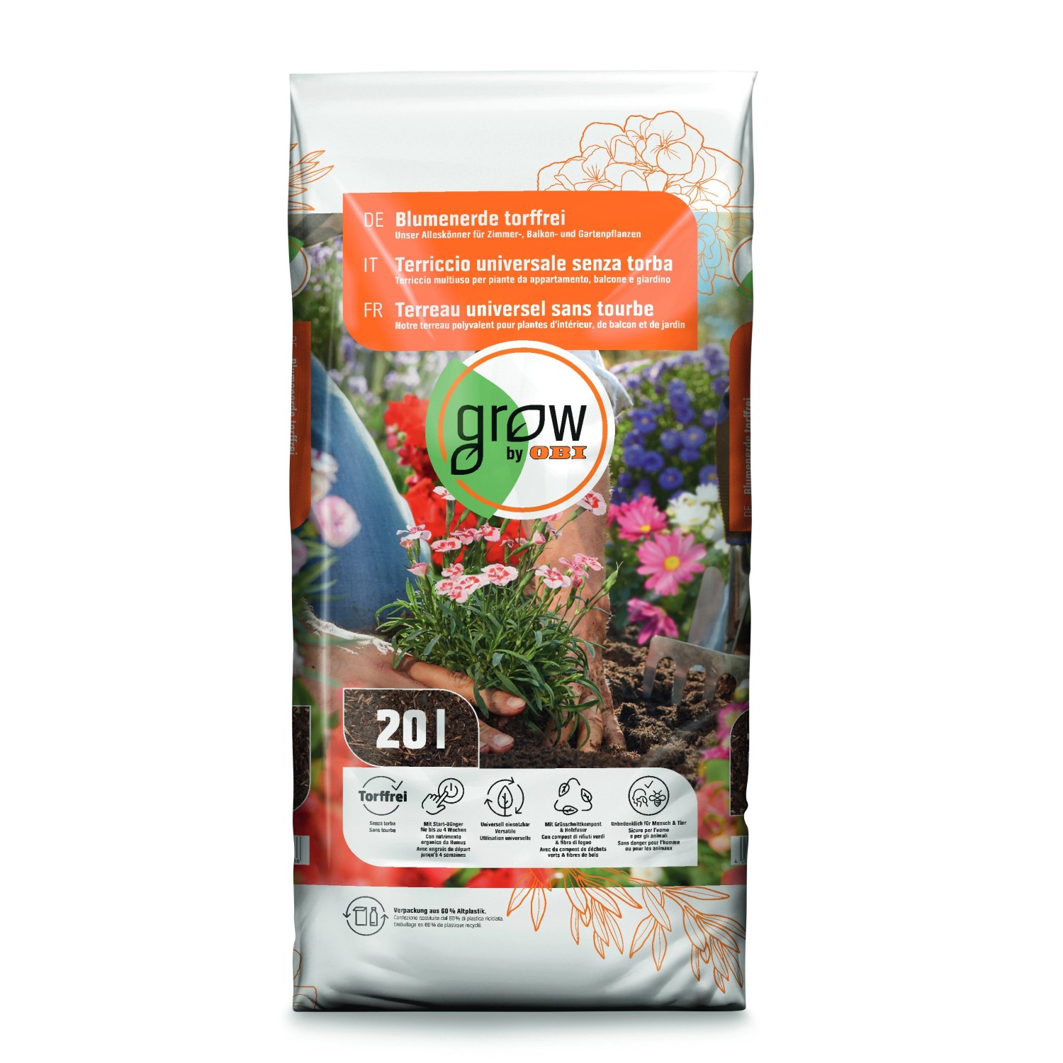 GROW by OBI Blumenerde Torffrei 2.640 l (132 x 20 l) 1 Palette