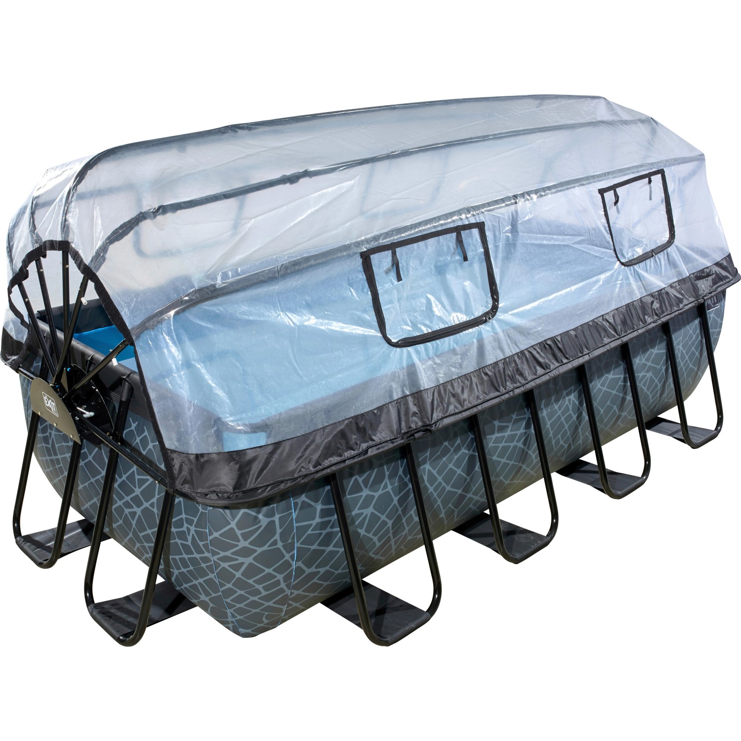 EXIT Stone Pool Grau 400x200x100cm m. Sandfilterpumpe, Abdeckung, Wärmepumpe