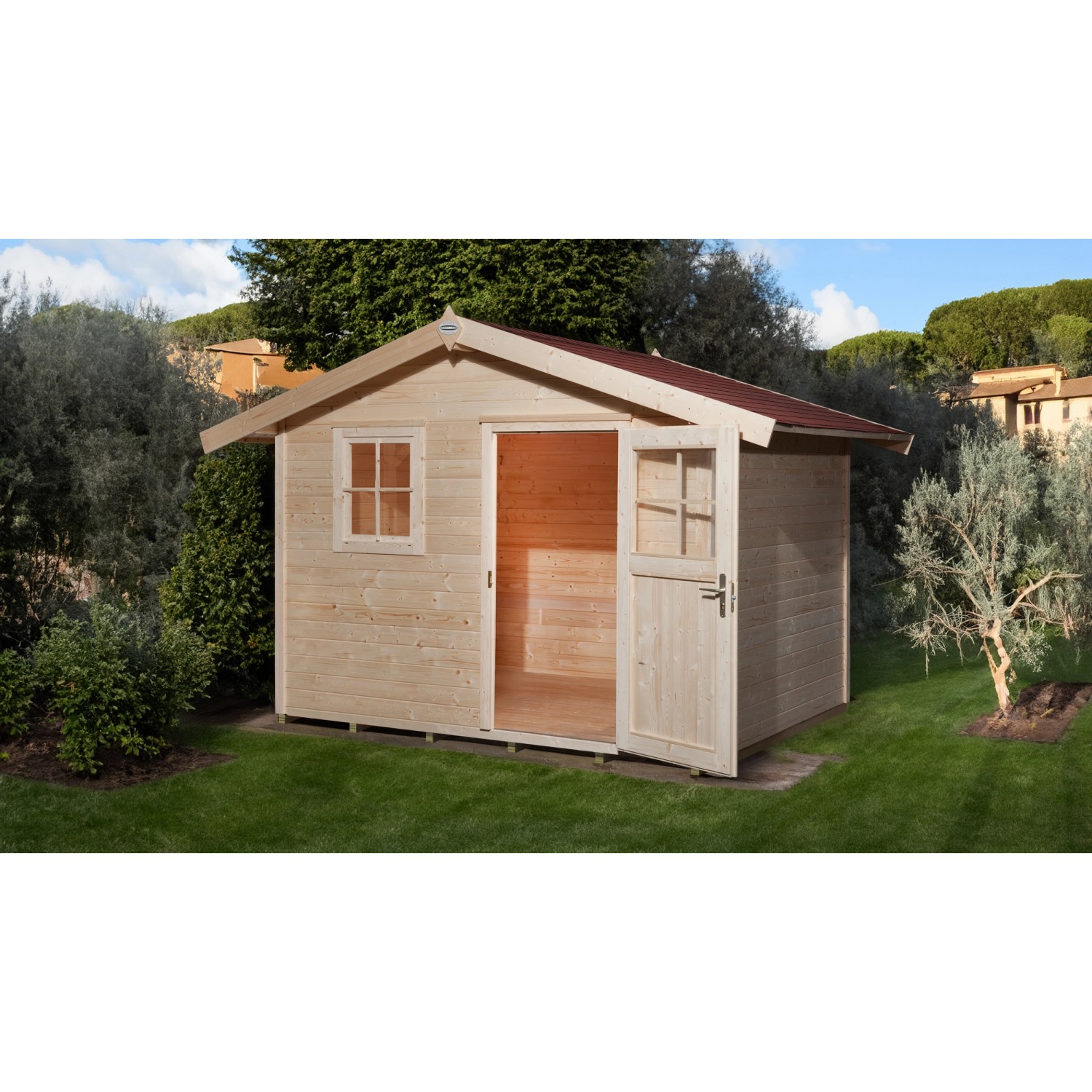 OBI Outdoor Living Holz-Gartenhaus Bozen Satteldach Unbehandelt 300 cm x 270 cm