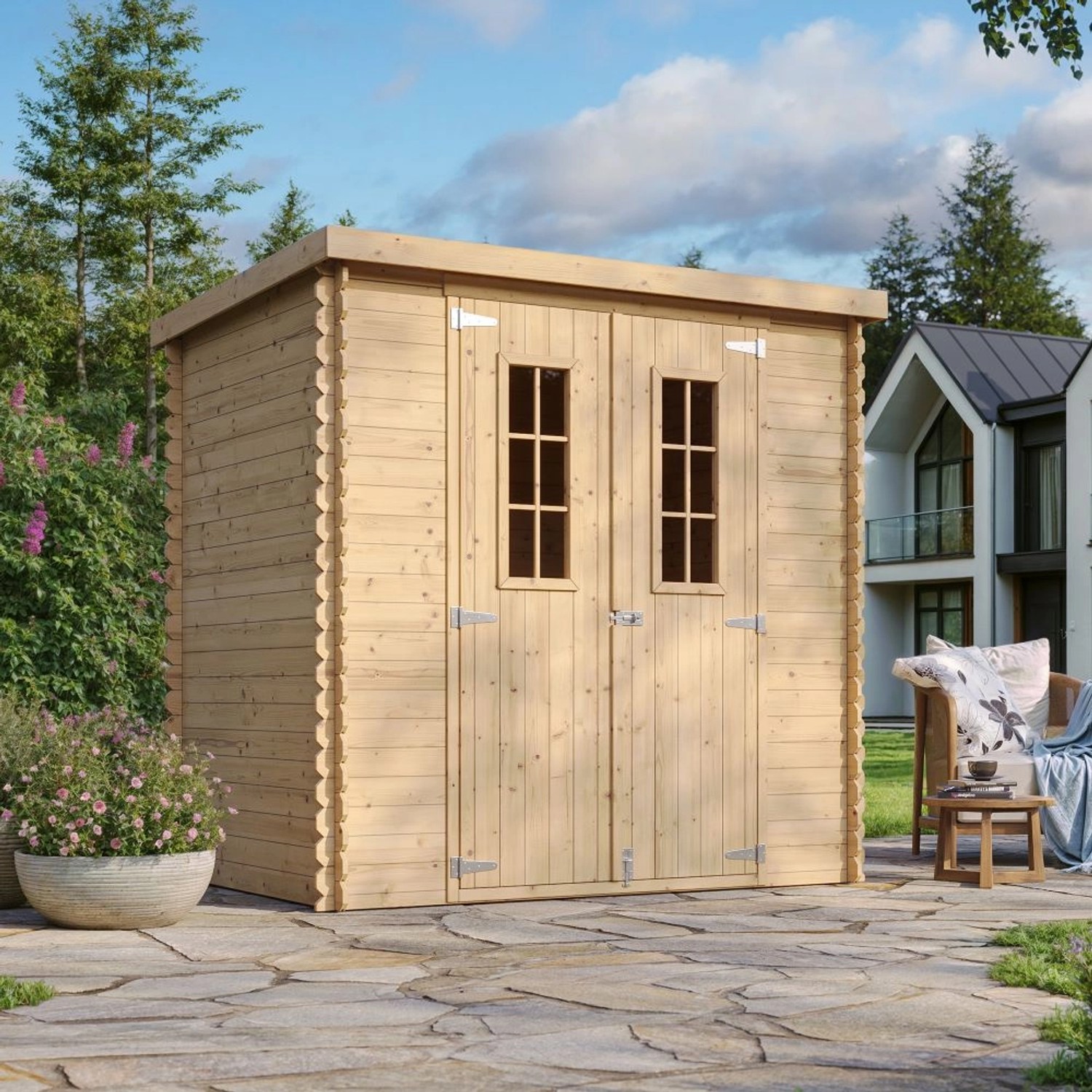 Timbela Holz-Gartenhaus M311C+M311G mit Boden Beige Braun 2,22 m² FSC®