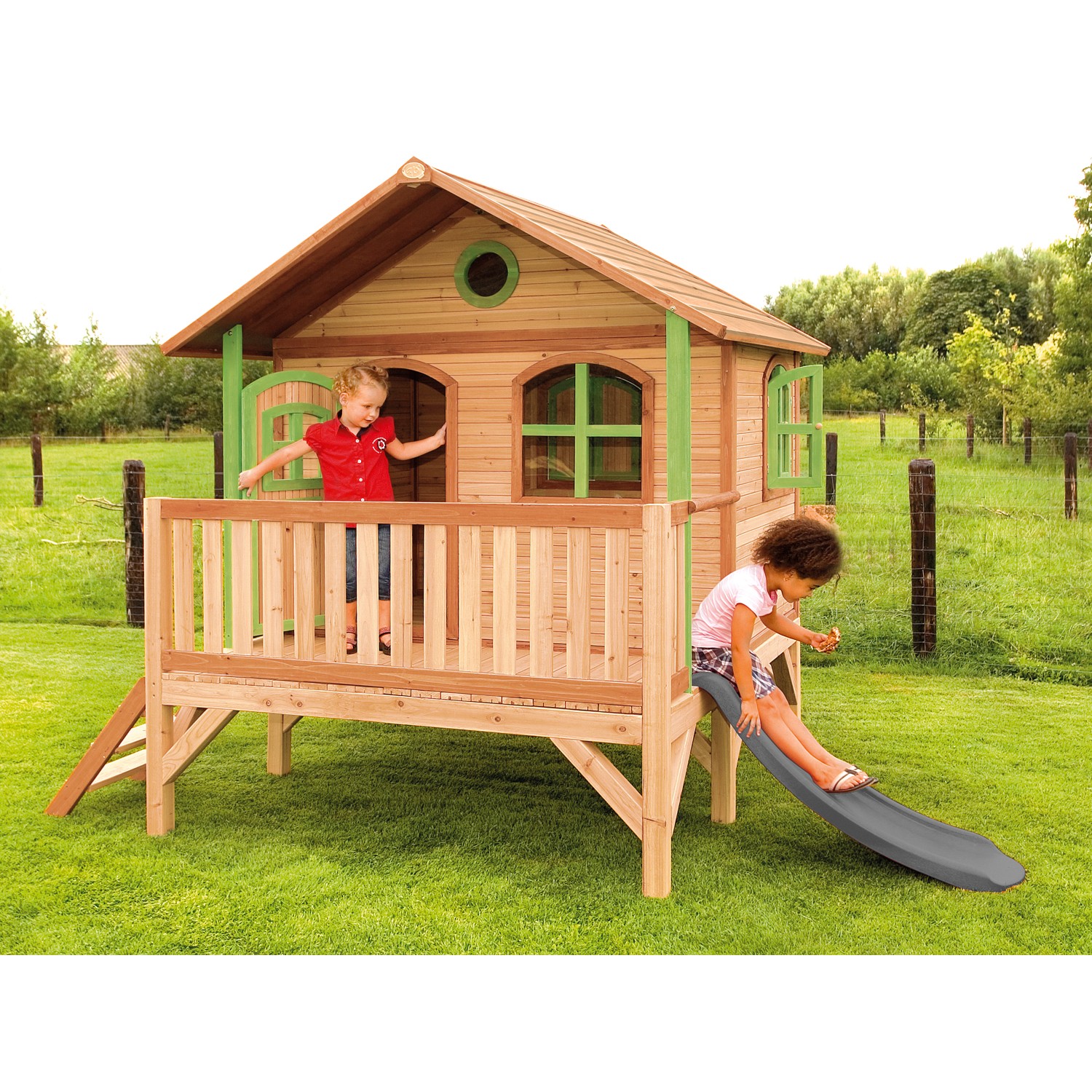 Axi Spielhaus Stef Braun/Grün mit Rutsche Grau 349 x 212 x 212 cm FSC®