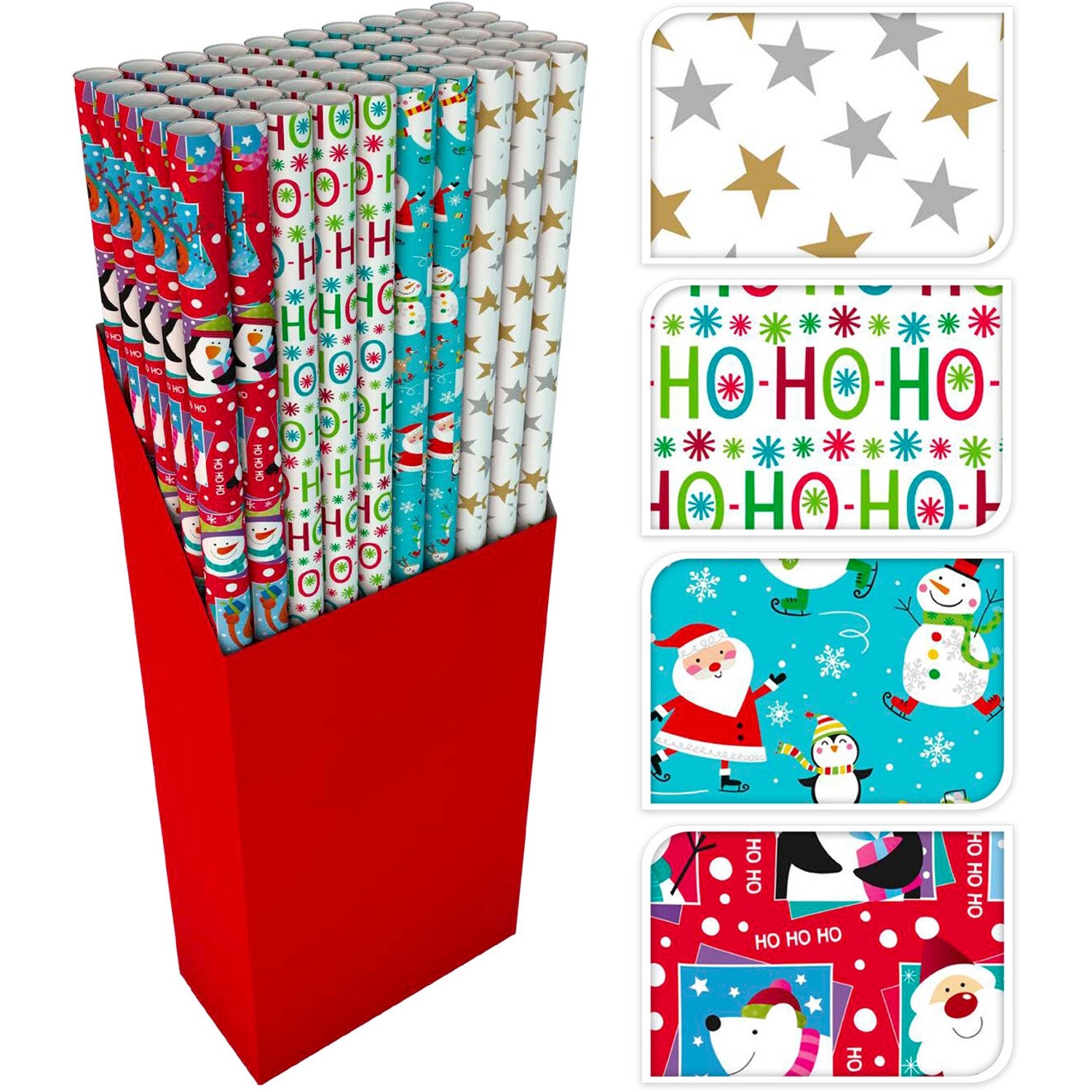 Geschenkpapier mit Weihnachtsmotiven XXL 100 cm x 500 cm 4-fach sortiert