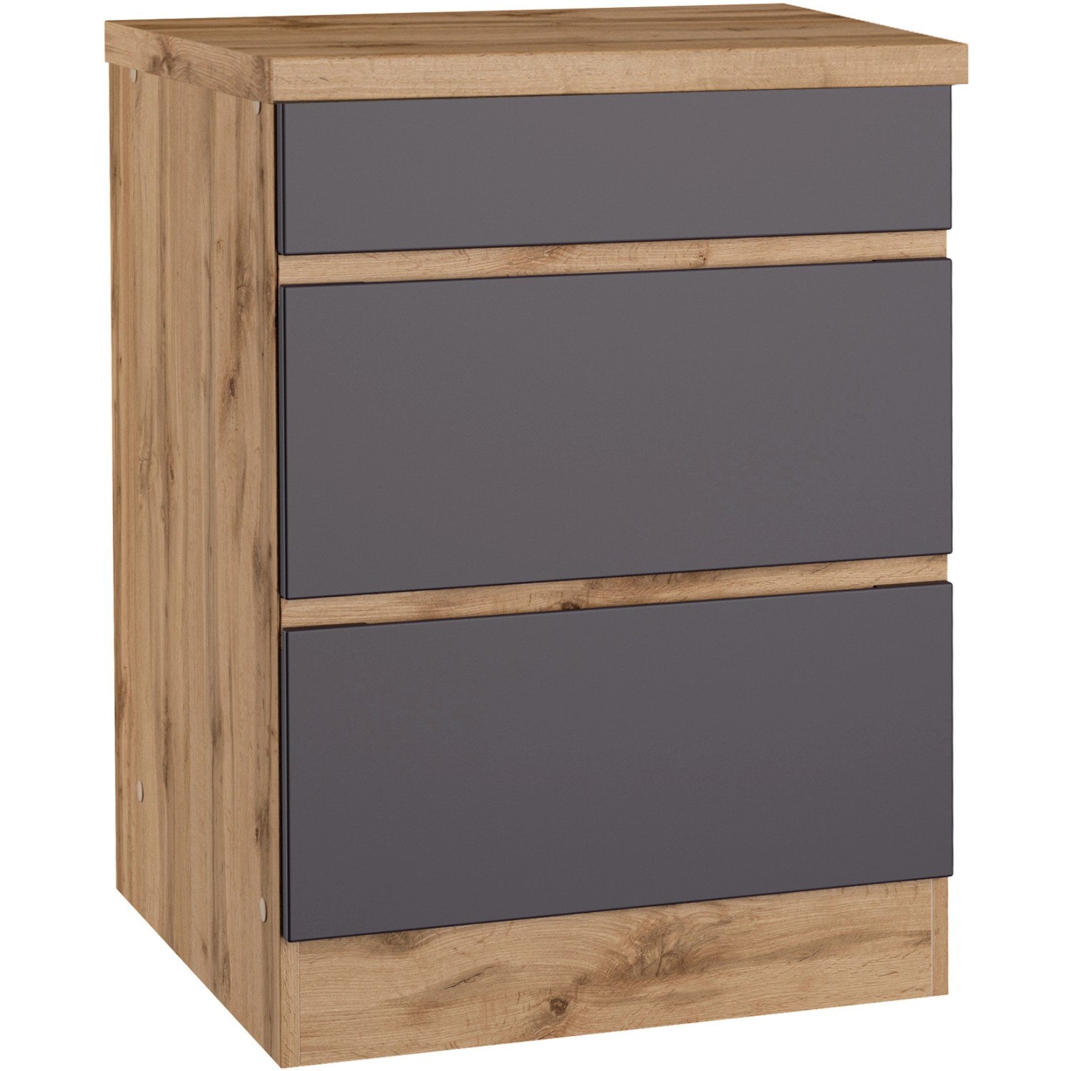 Held Möbel Küchenunterschrank Turin 60 cm mit Auszügen Graphit/Wotaneiche