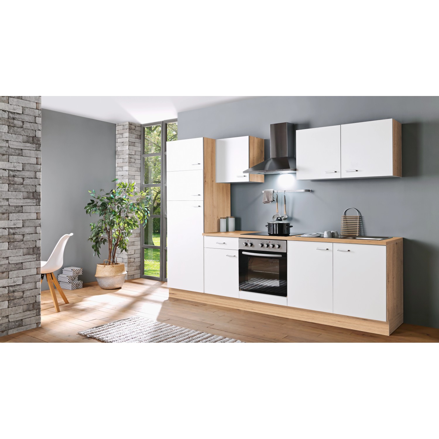 Menke Küchenzeile Artisan Classic 270 cm Weiß-Artisan Eiche Nachbildung