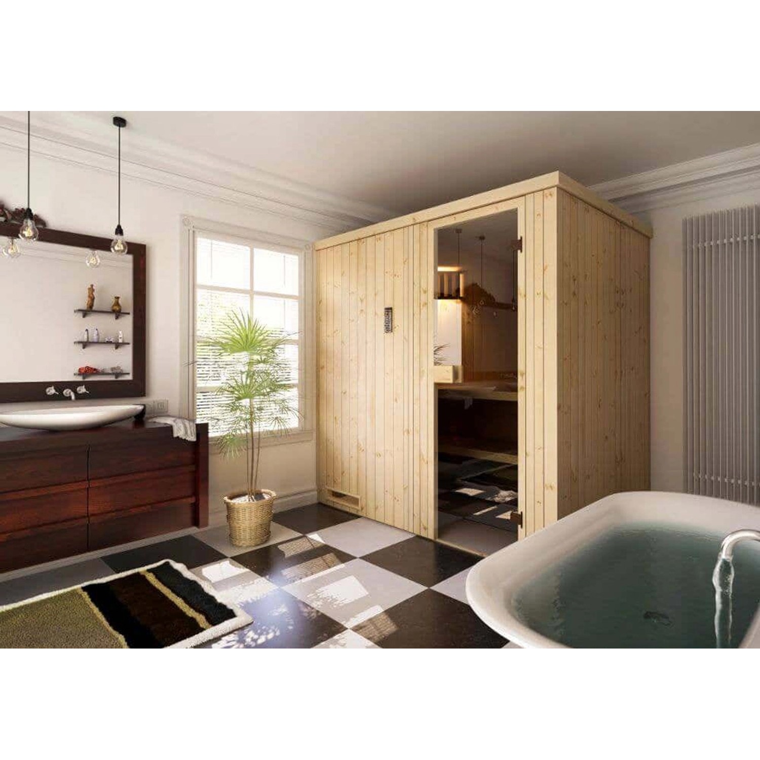 Finntherm Sauna Cenik Natur 144 cm x 144 cm Wandstärke 40 mm