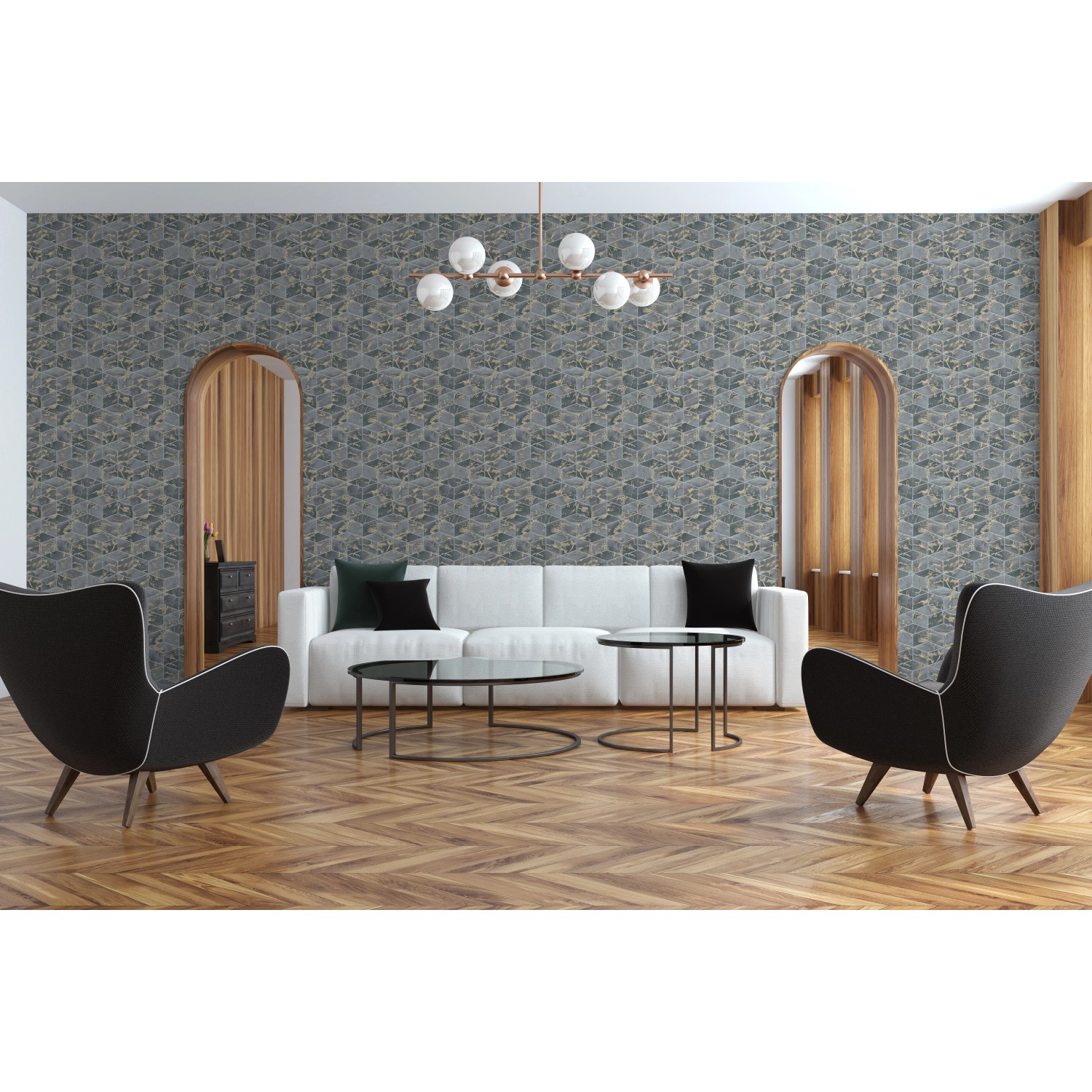 Metropolitan Stories II Vliestapete Grafik Marmor Fliesen grau-gold FSC®