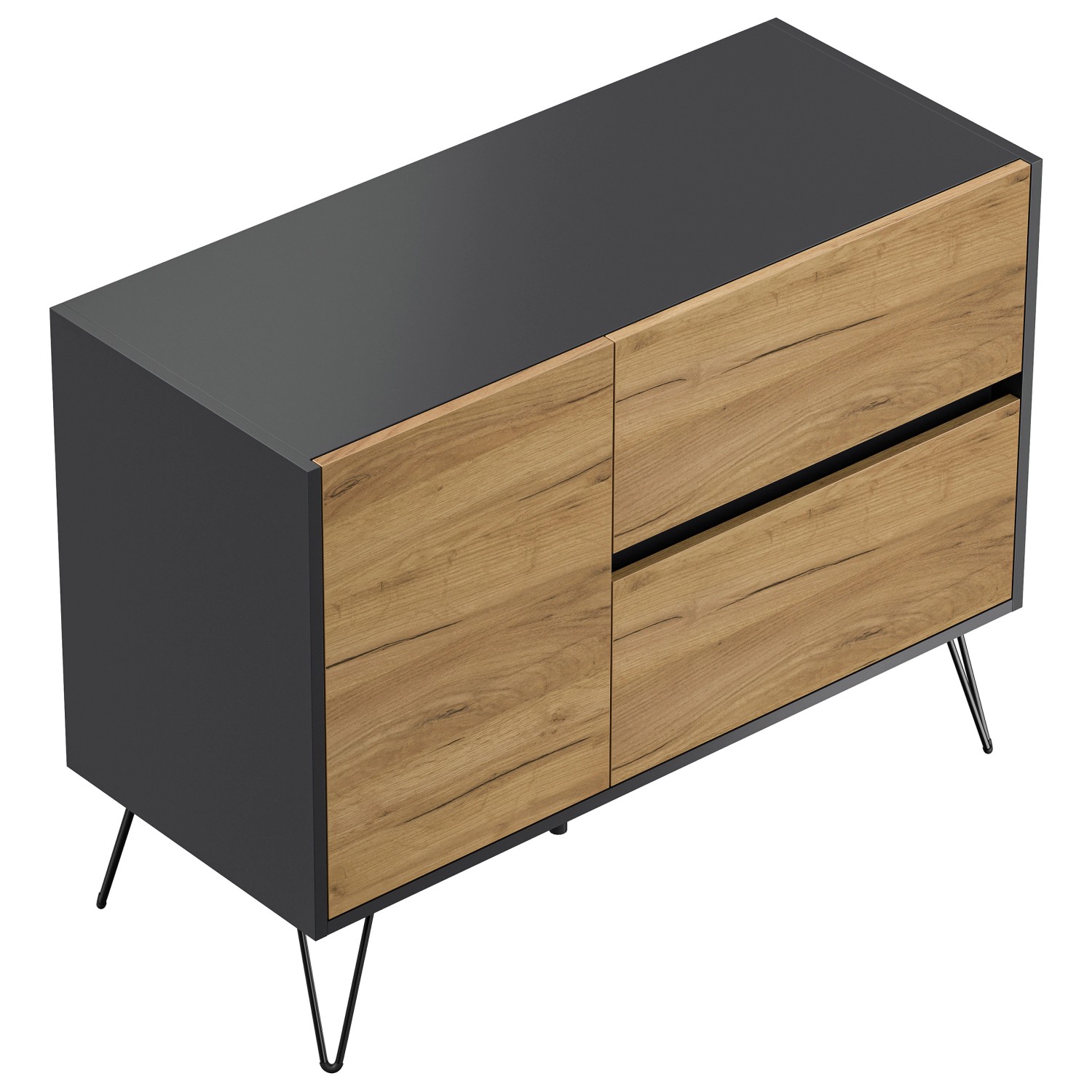 Posseik Sideboard Industrial S 2 Schubladen 1 Tür 100 cm Grafit Eiche Front