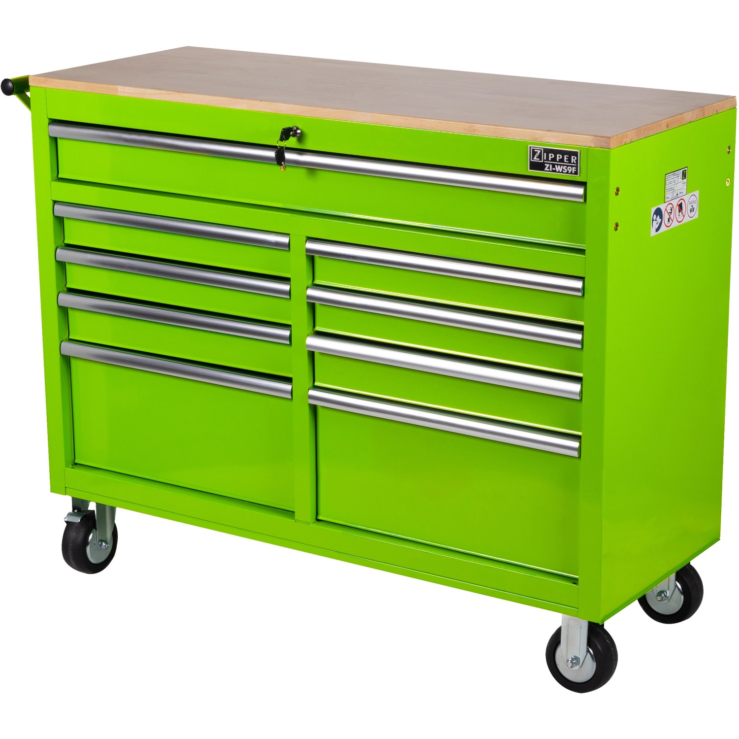 Zipper Werkstattwagen ZI-WS9F Grün mit 9 Schubladen
