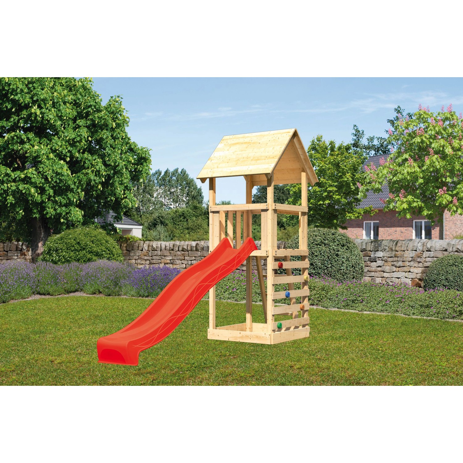 Karibu Spielturm Lotti mit Kletterwand & Rutsche Blau