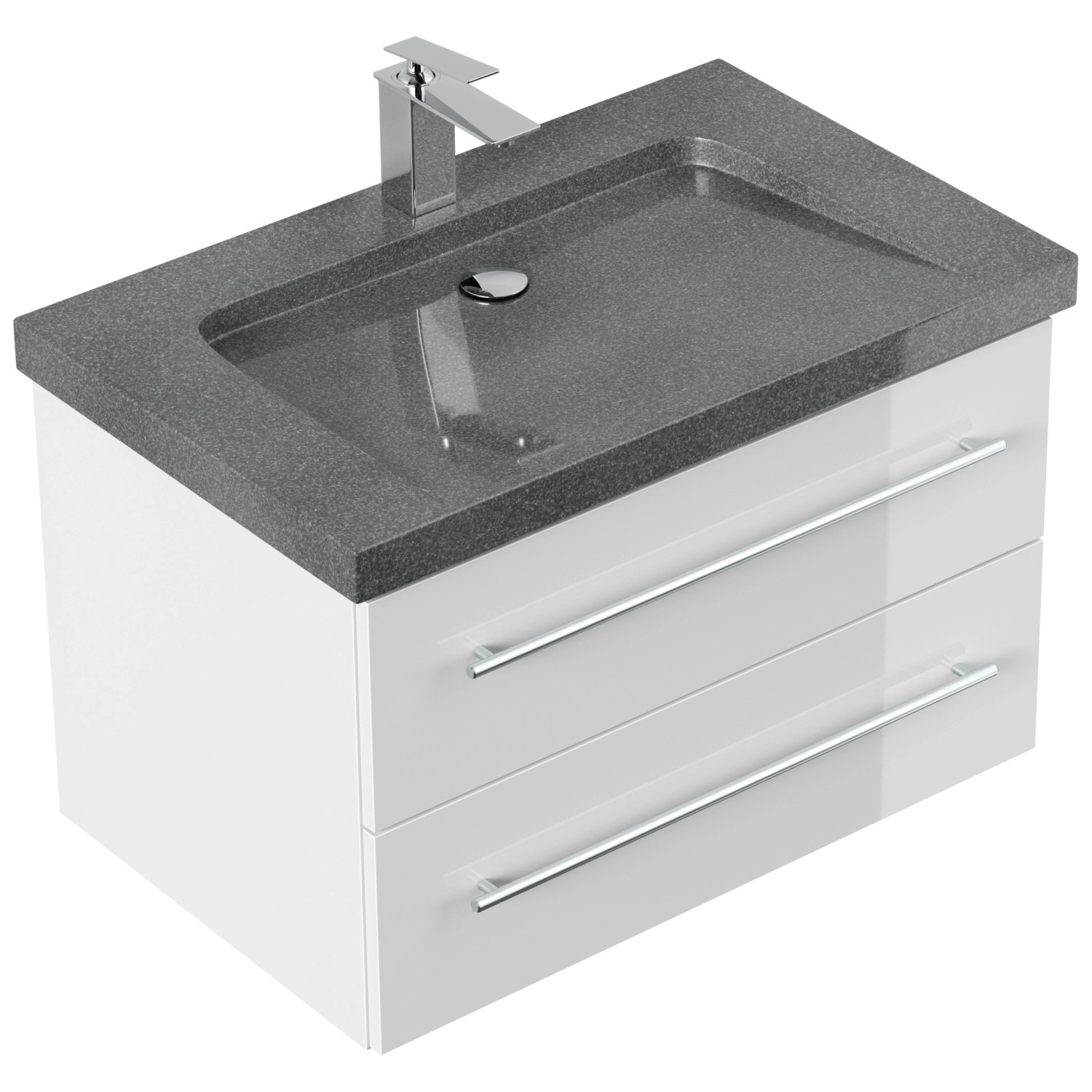 Posseik Badmöbel Granit G654 Yamo 1 Hahnloch SoftClose 75 cm Weiß Hochglanz