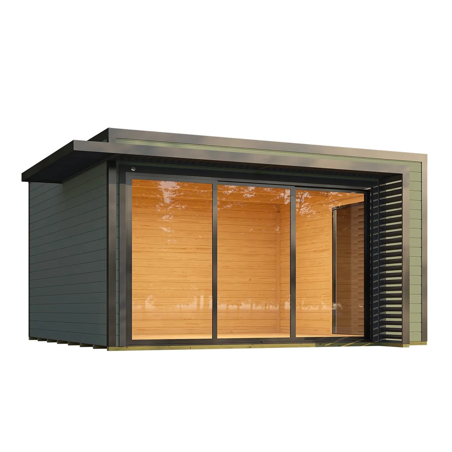 Weka Gartenhaus Amberley Schiebetür 2 Fenster Graugrün/Anthrazit 400 cm x 400 cm