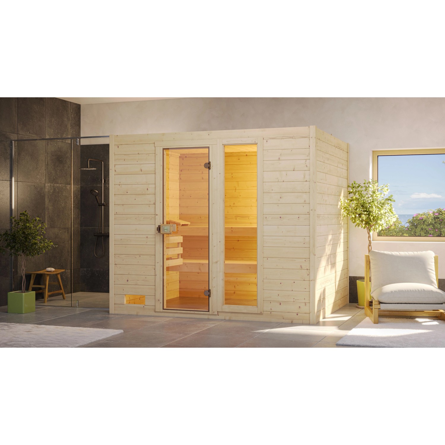 Weka Massivholzsauna Valida 4 o. Ofen Glastür/Fenster