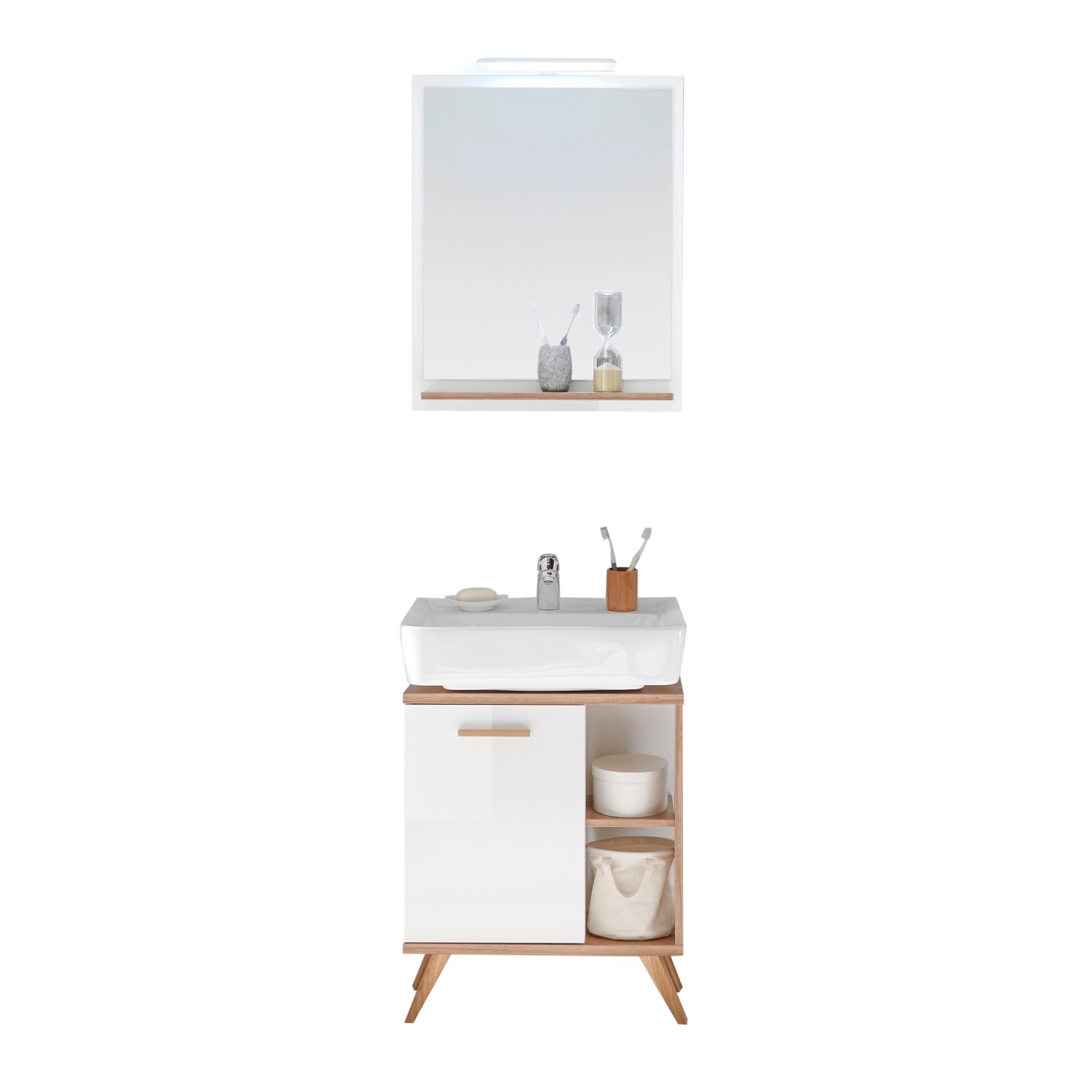 Pelipal Badmöbel-Set Quickset 923 Weiß/Riviera 60,5 cm mit Spiegel