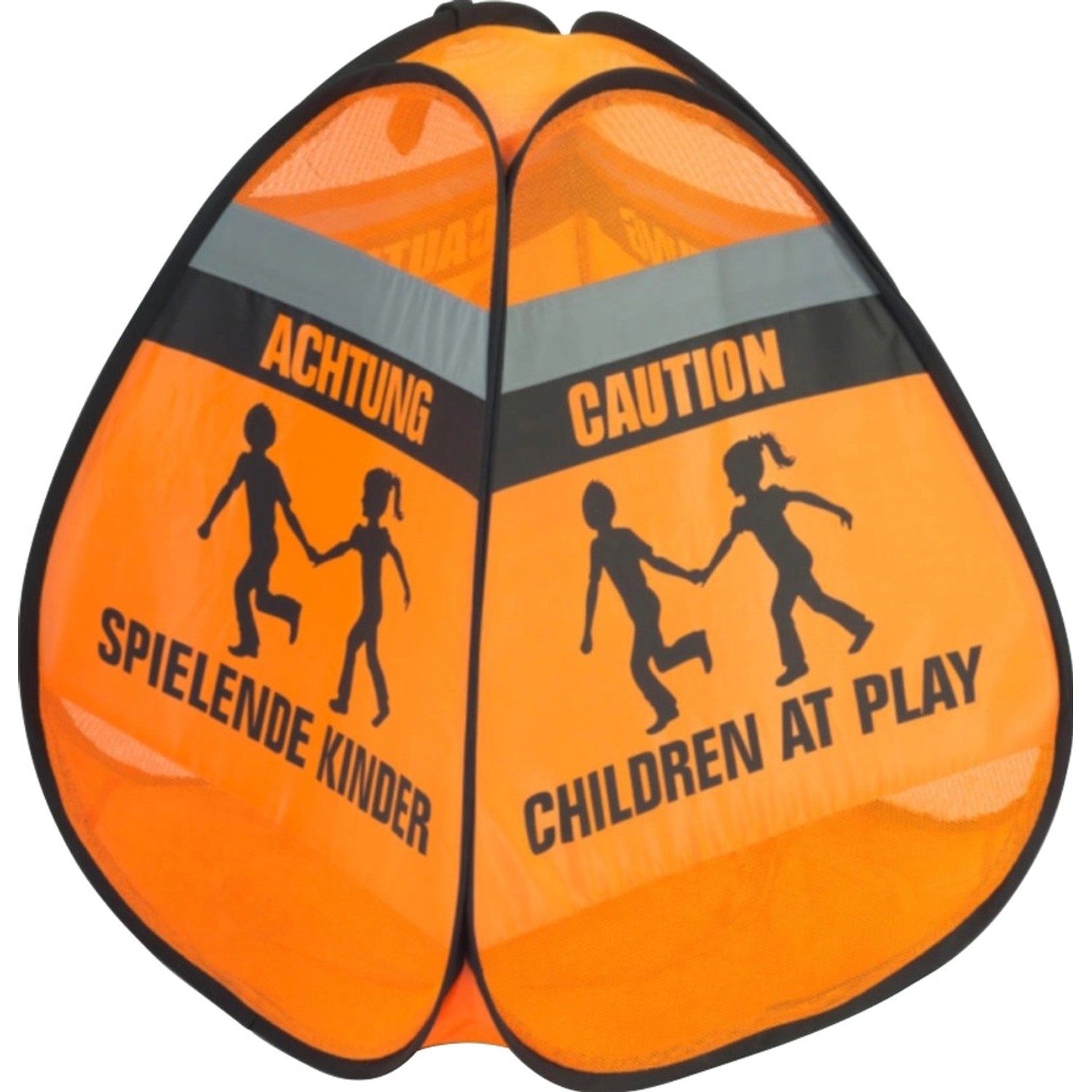 3D-Straßenwarnschild Spielende Kinder Orange-Schwarz