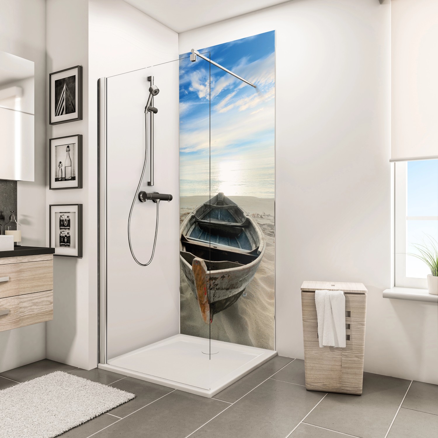 Schulte ExpressPlus DecoDesign Duschrückwand Foto Ruderboot am Strand 210x90cm