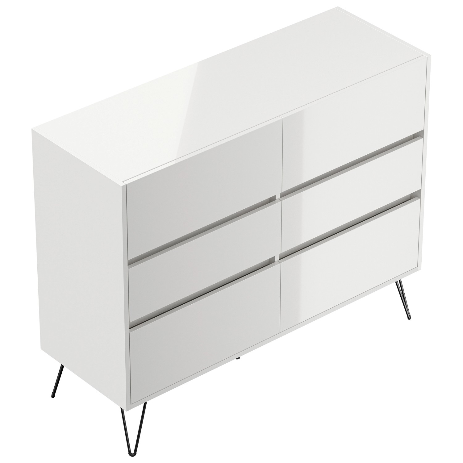 Posseik Sideboard Industrial M 6 Schubladen 120 cm Weiß Hochglanz