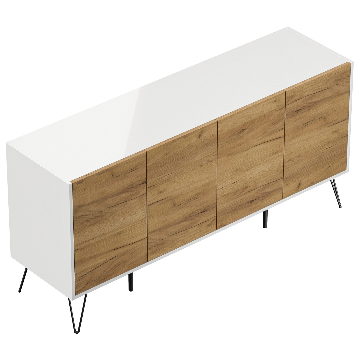 Posseik Sideboard Industrial H Stehend 4 Türen 155 cm Weiß Eiche Front