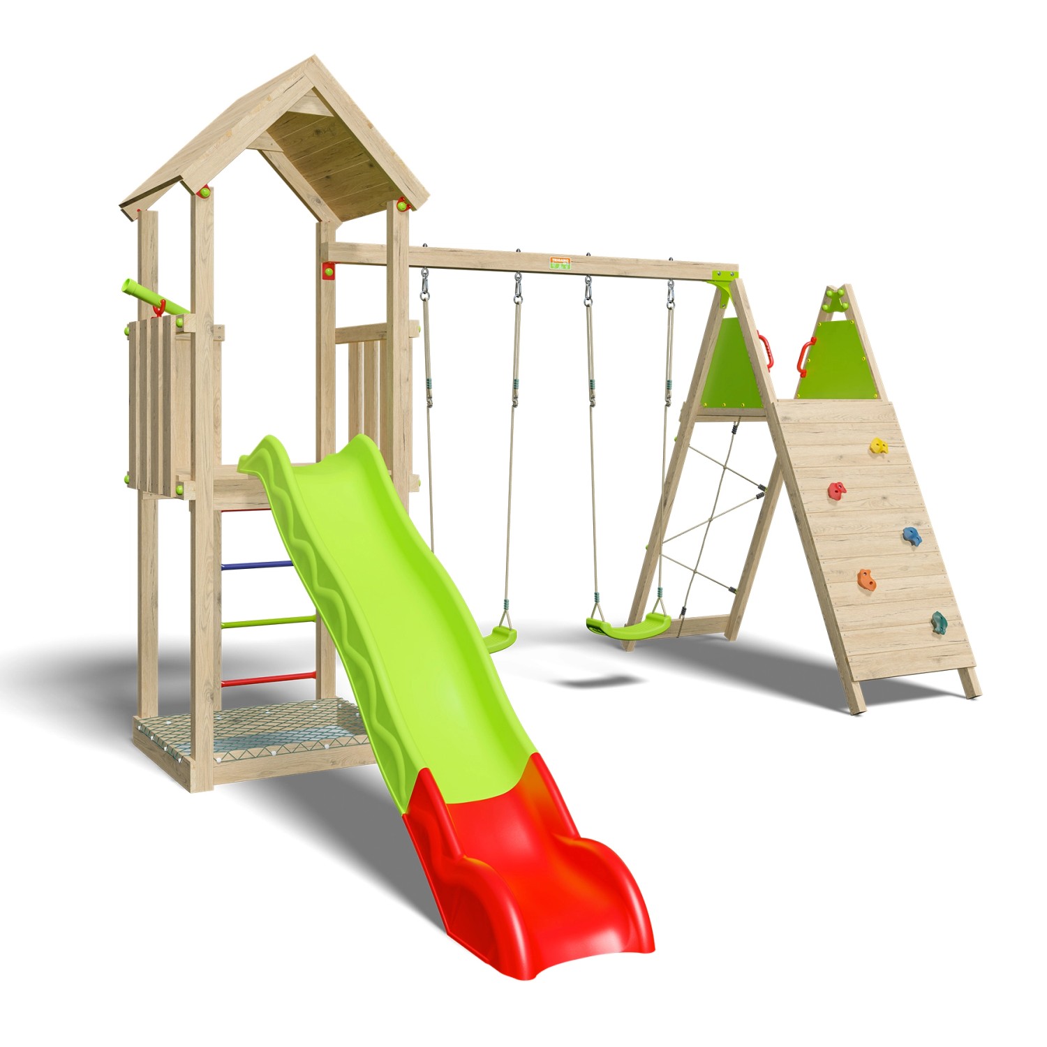 Trigano Spielturm Olympia Xplorer mit Rutsche Sandkasten Kletterwand & Schaukel