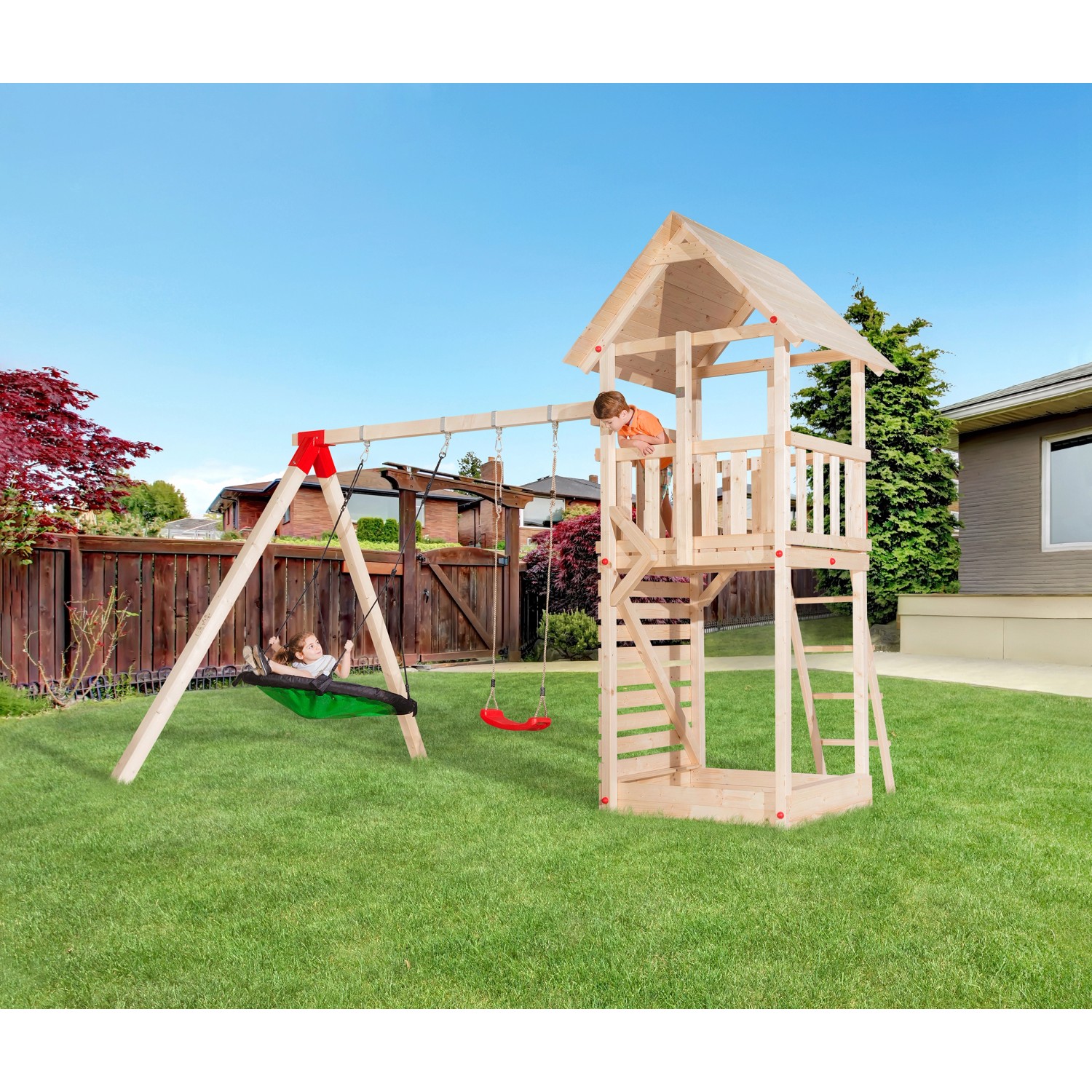 Weka Spielhaus Drachenturm Tabaluga mit Anbauschaukel  Grün