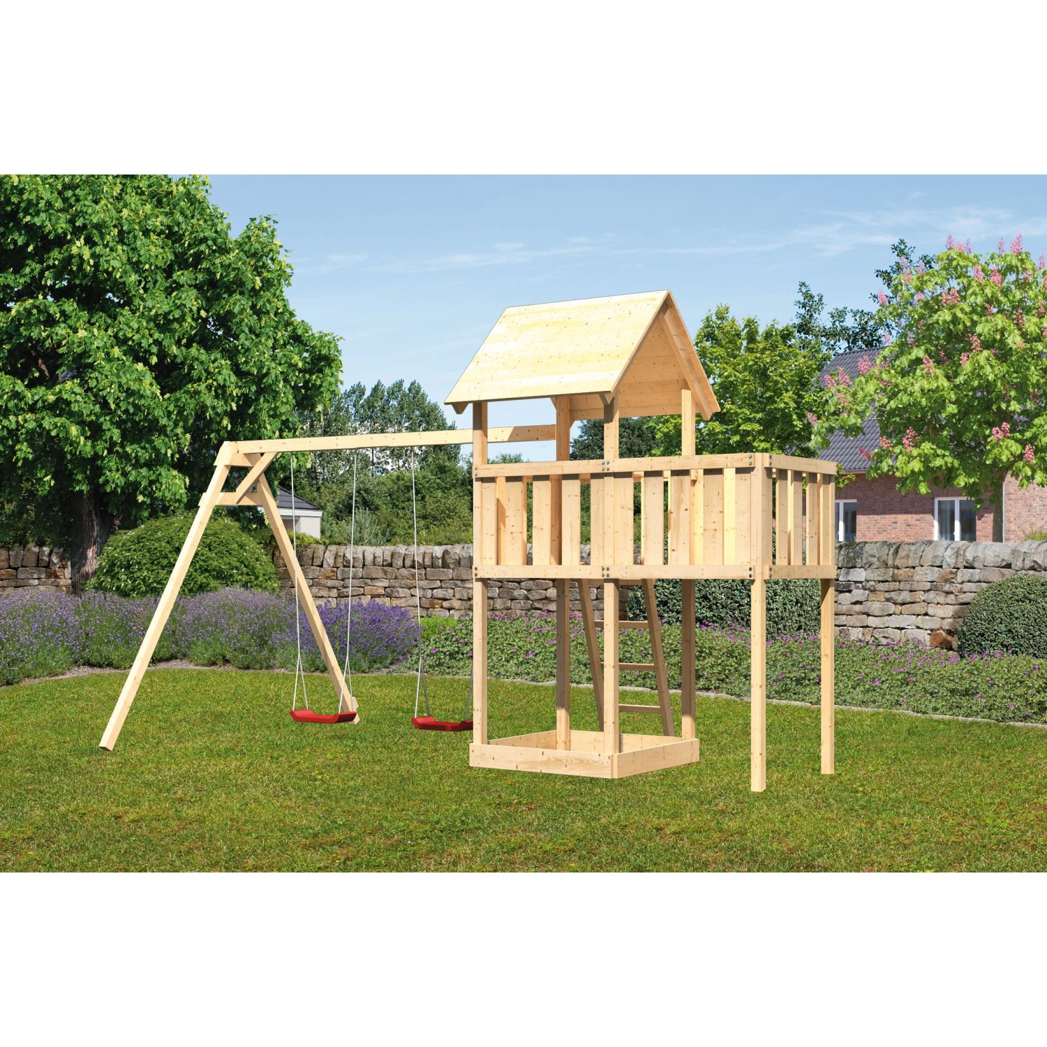 Karibu Spielturm Lotti mit Doppelschaukel & Anbauplattform