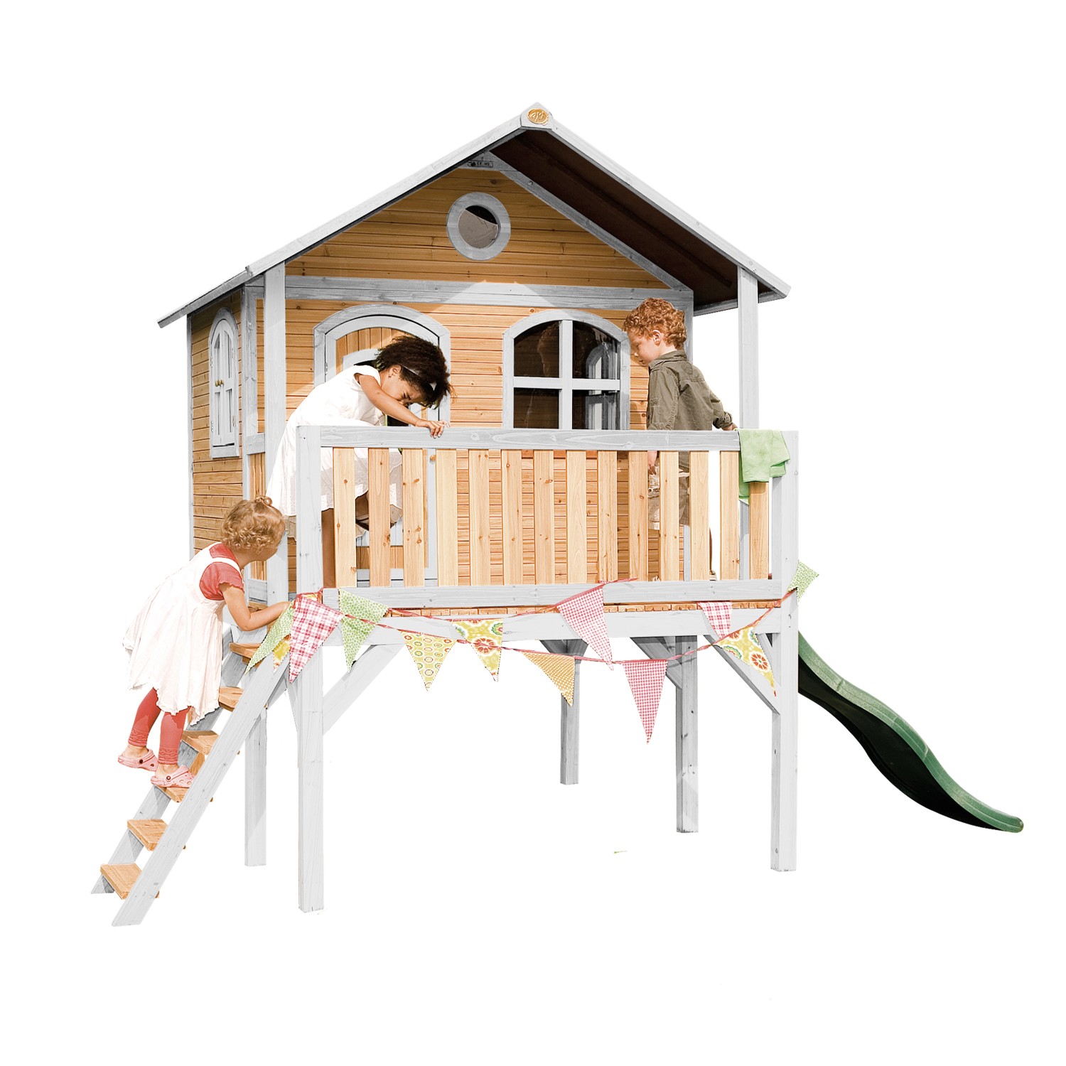 Axi Spielhaus Sophie Braun/Weiß mit Rutsche Grün 380 cm x 274 cm x 212 cm FSC®