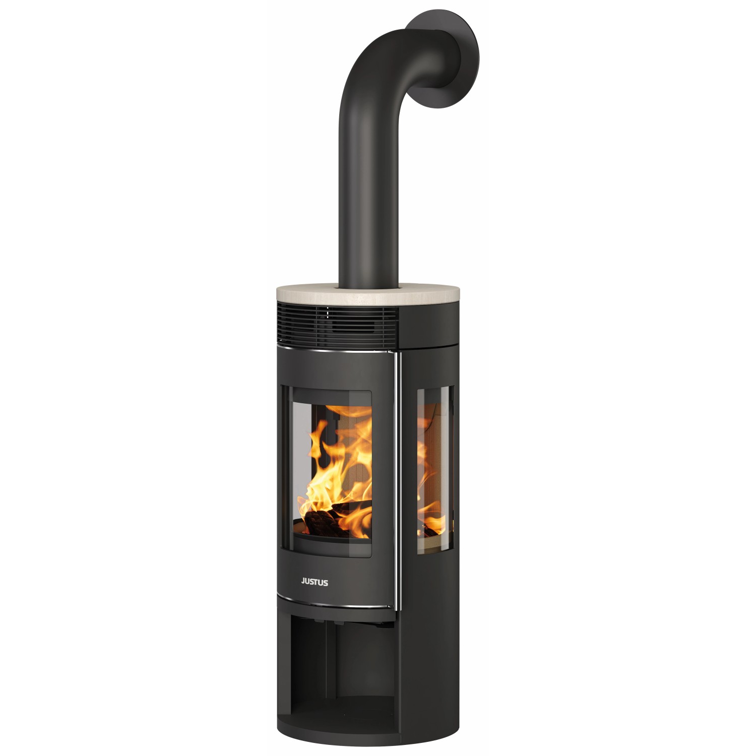 Justus Kaminofen Mino Trios 2.0 Stahl Schwarz Sandstein Holzoptik 5 kW