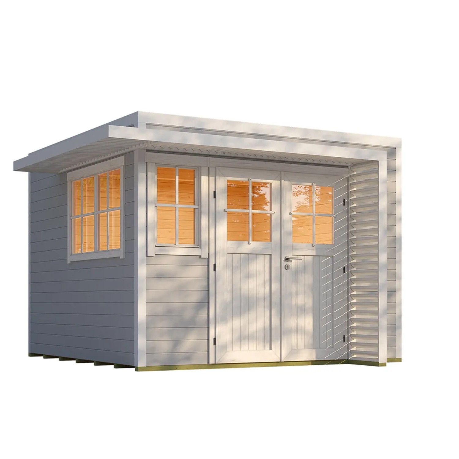 Weka Gartenhaus Amberley Doppeltür 2 Fenster Grau-Weiß 300 cm x 300 cm