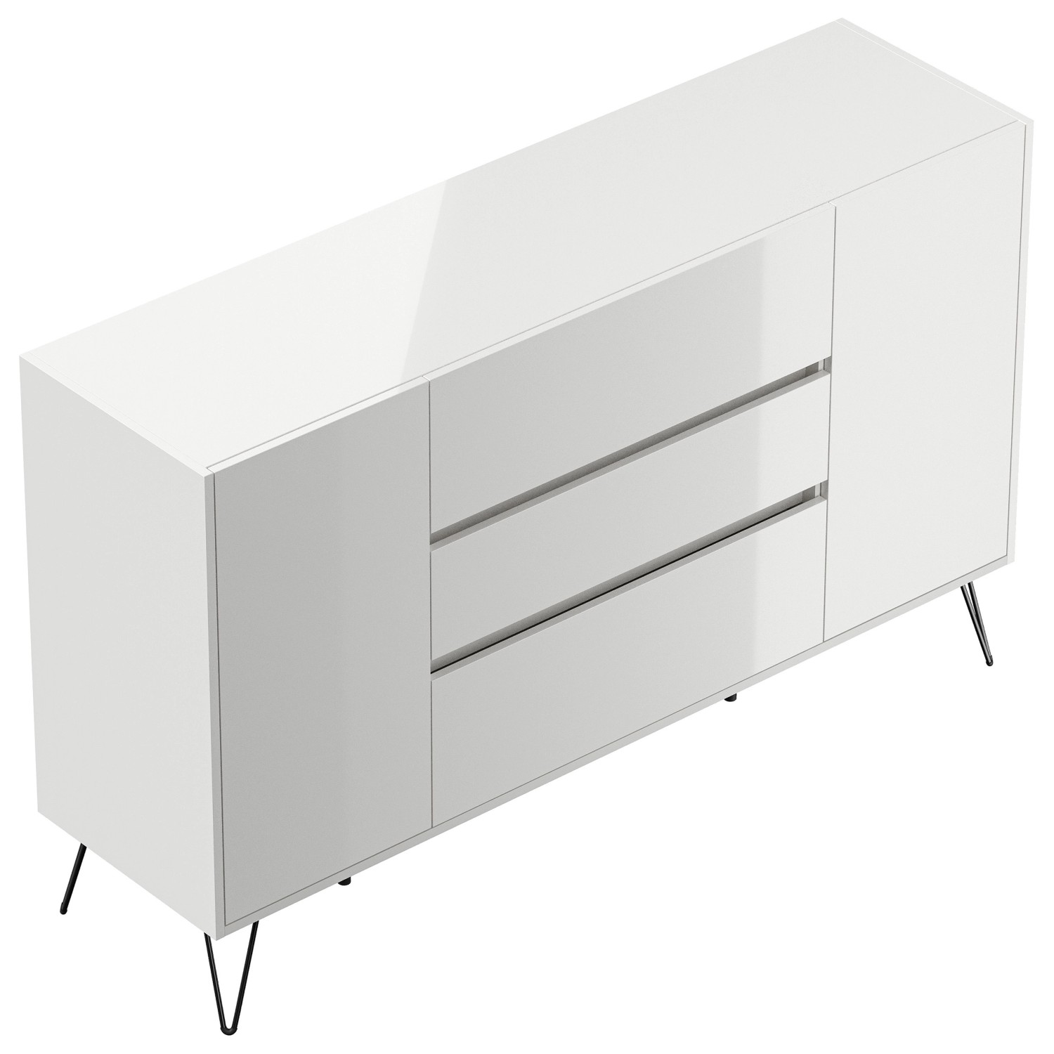 Posseik Sideboard Industrial O 3 Schubladen 2 Türen 155 cm Weiß Hochglanz