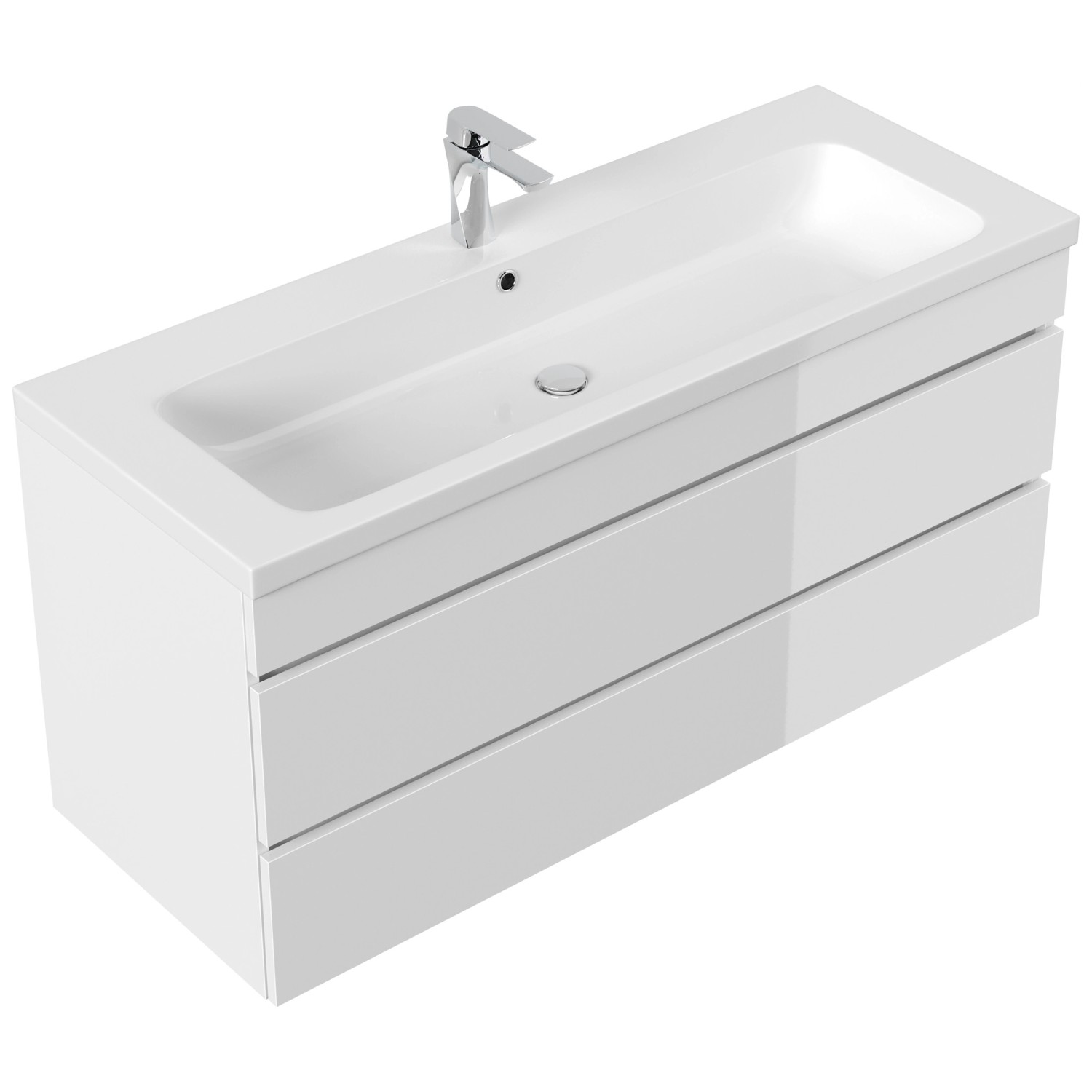 Posseik Badmöbel Fellini 120 SoftClose mit Grifflosen Schubladen Weiß Hochglanz