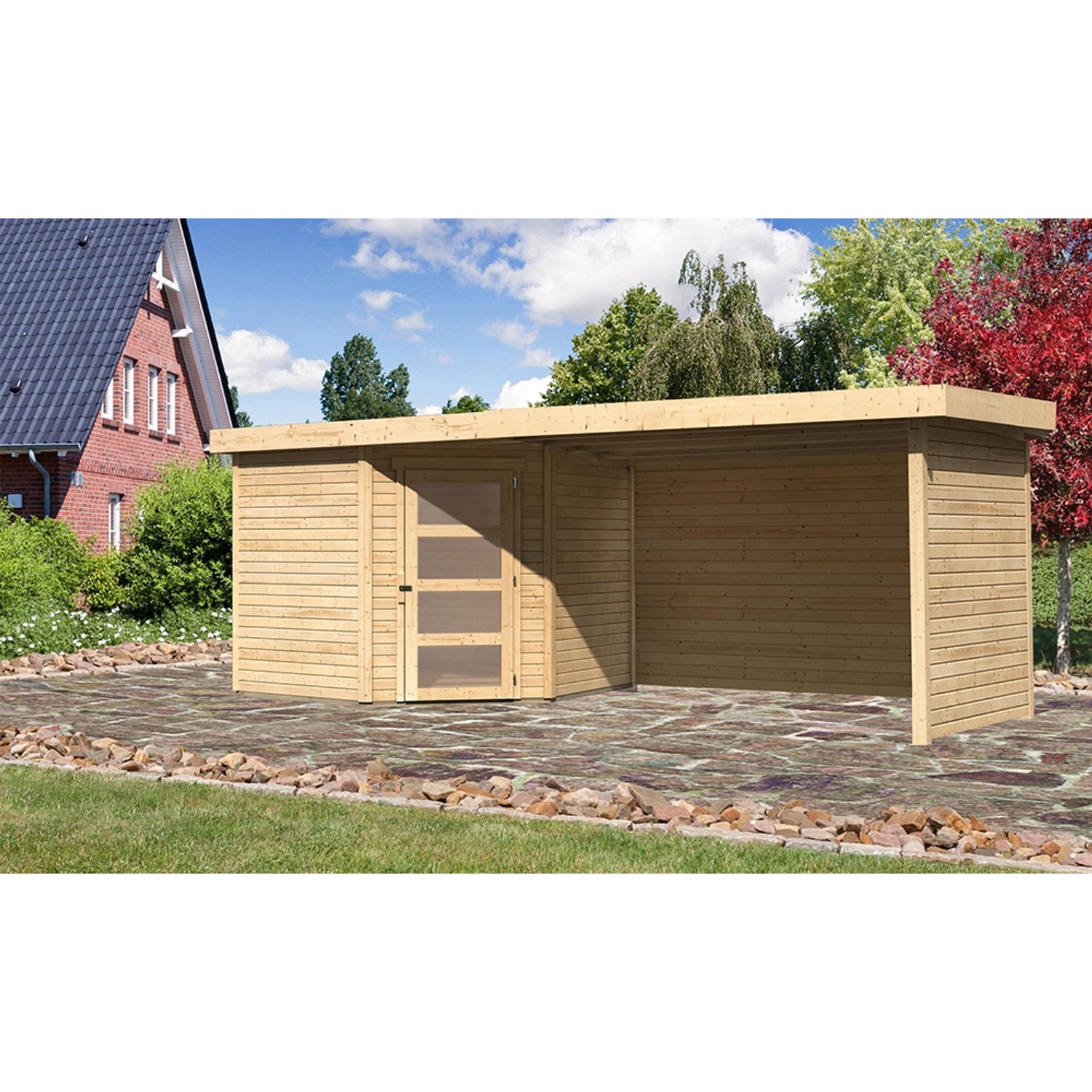 Karibu Holz-Gartenhaus Linköbing Natur Pultdach Unbehandelt 238 cm x 242 cm