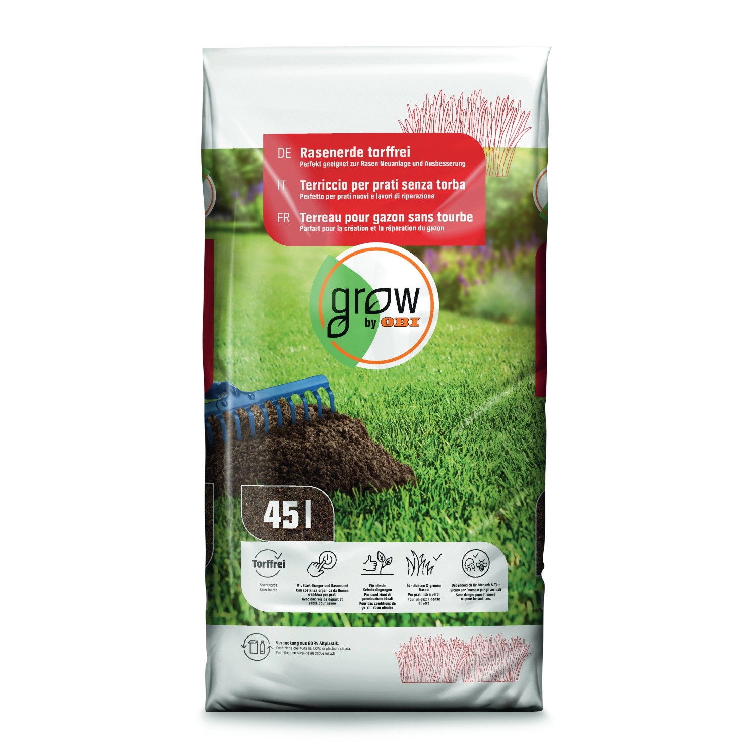GROW by OBI Rasenerde torffrei 1.620 l (36 x 45 l) 1 Palette
