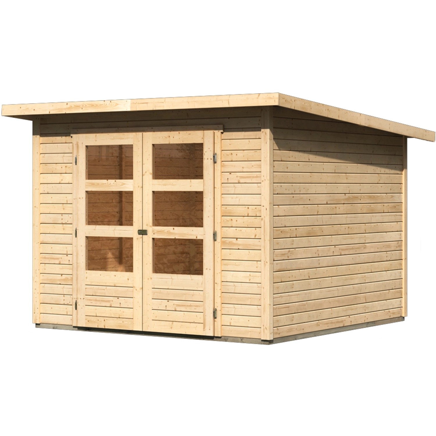 Karibu Holz-Gartenhaus Sitten Natur Pultdach Unbehandelt 242 cm x 242 cm