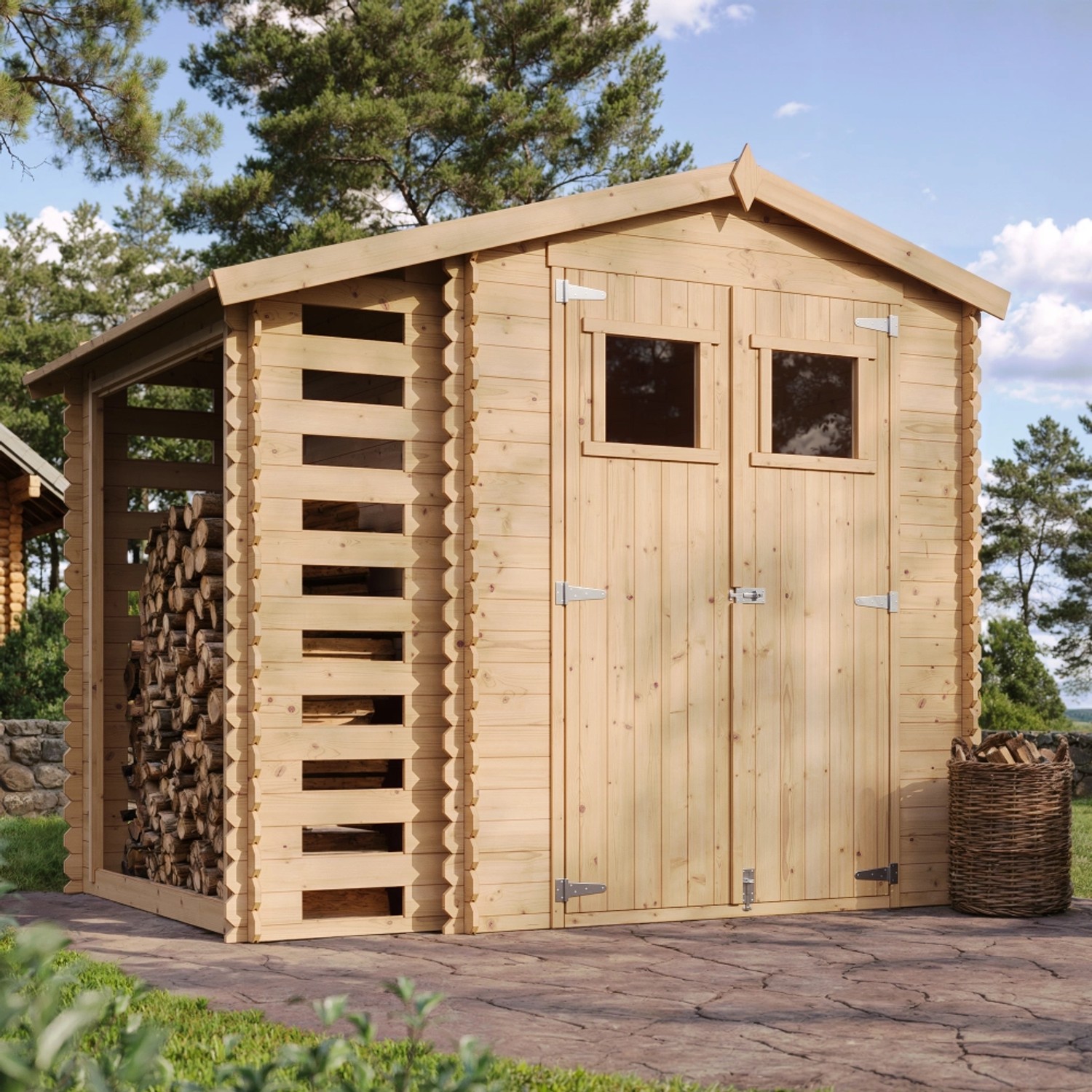 Timbela Holz-Gartenhaus M386+M386G mit Boden Beige Braun 4,47 m² FSC®