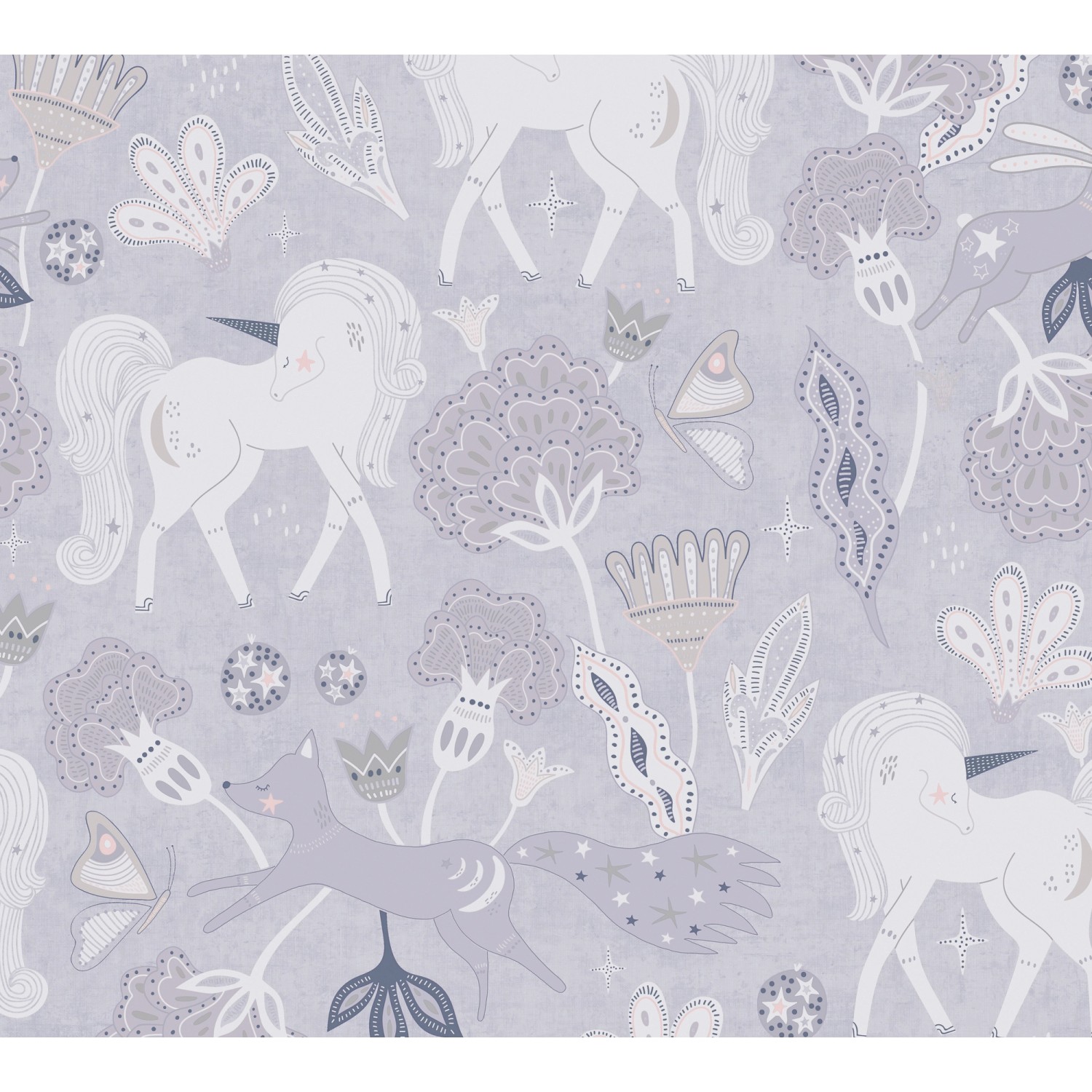 A.S. Creation Vliestapete Einhorn Blumen 10,05 m x 0,53 m Grau-Rosa FSC®