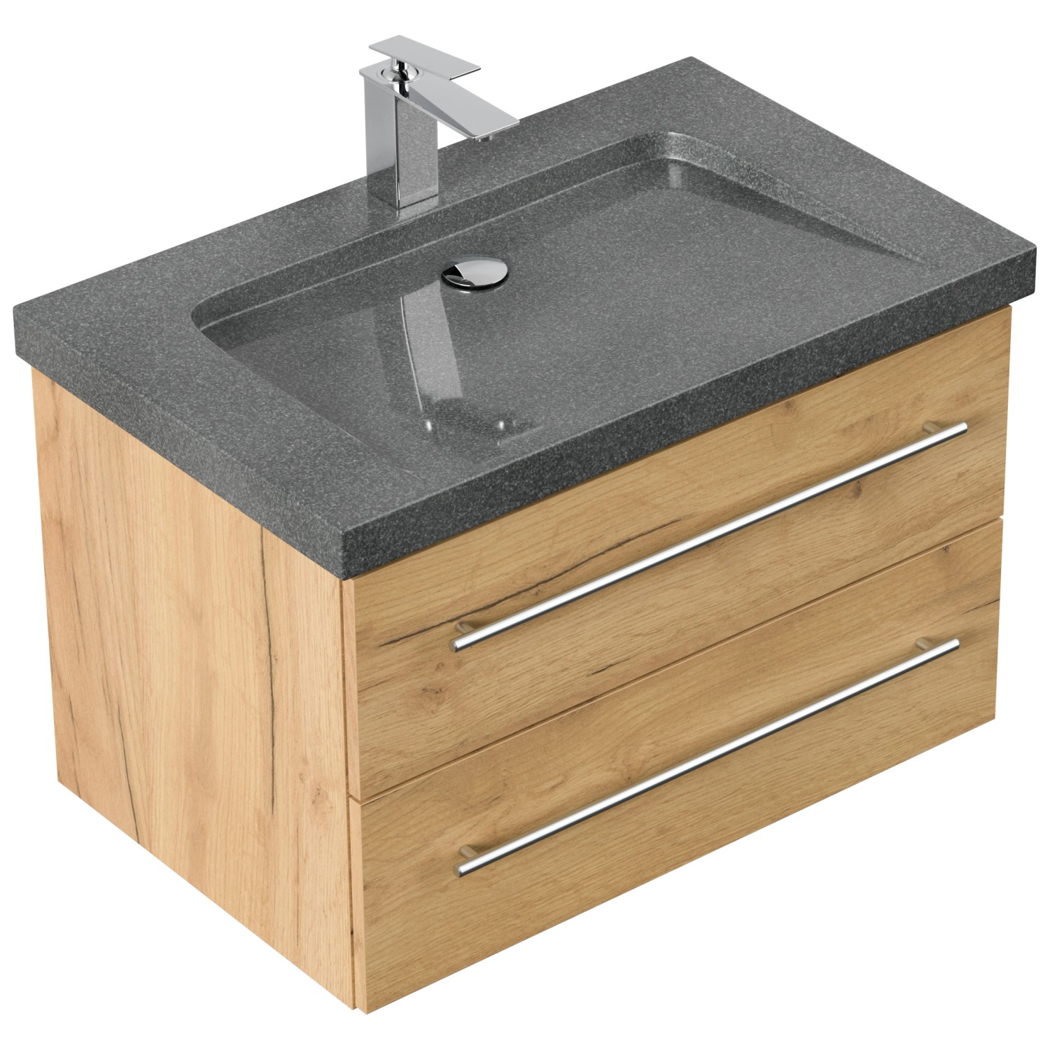 Posseik Badmöbel Granit G654 Yamo 1 Hahnloch SoftClose 75 cm Eiche Gold